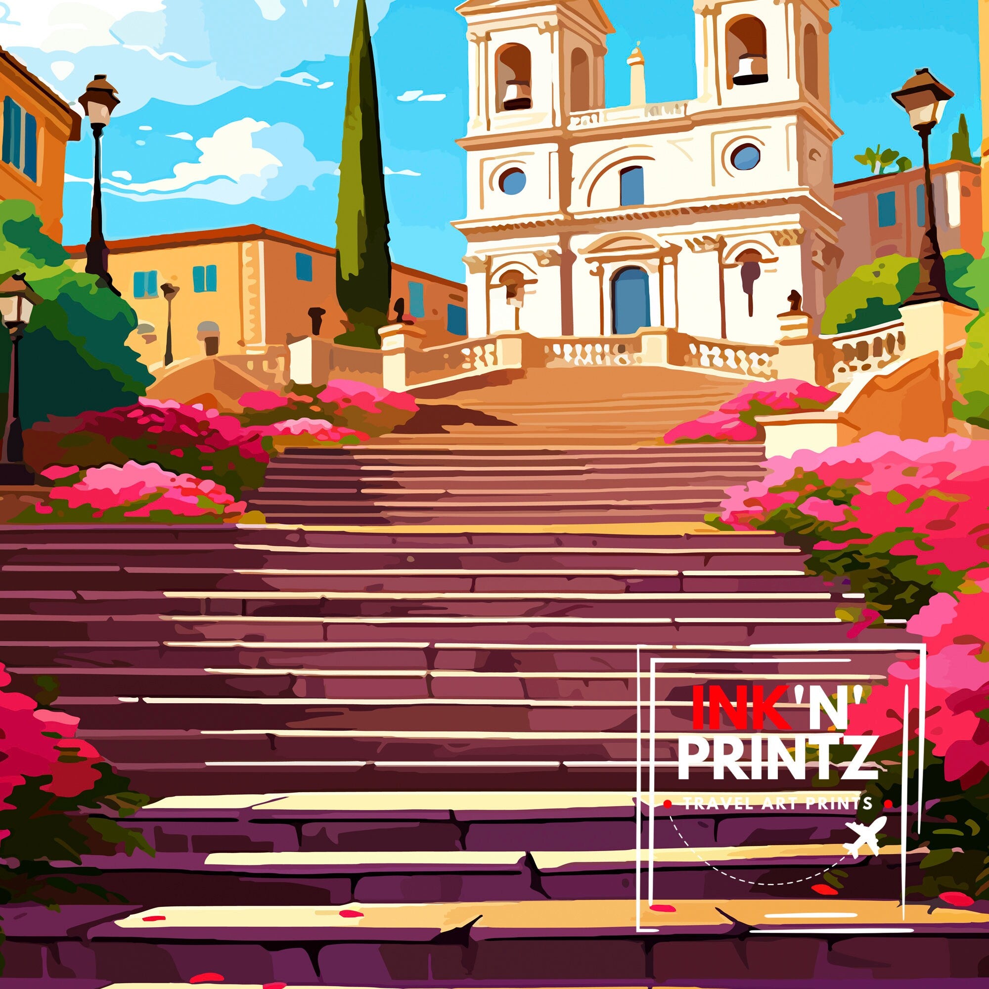 Spanish Steps Rome Italy Travel Print Rome Wall Decor Spanish Steps Poster Italy Travel Prints Rome Art Print Spanish Steps Illustration