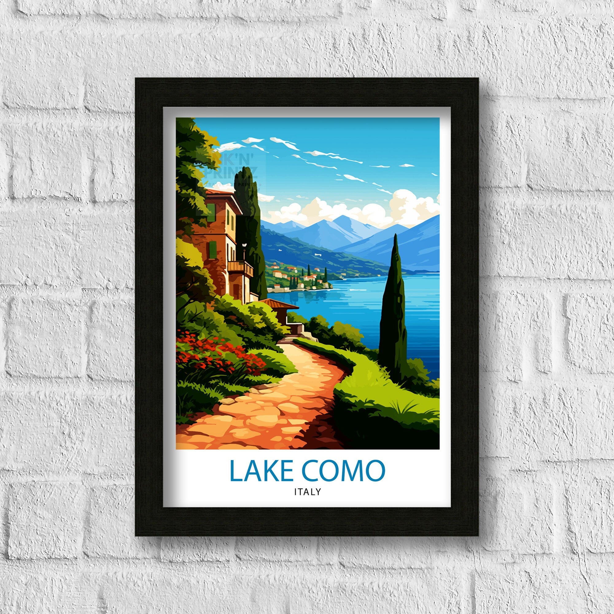 Lake Como Italy Travel Print Wall Decor Home Living Decor Italy Illustration Travel Poster Gift For Italy Home Decor