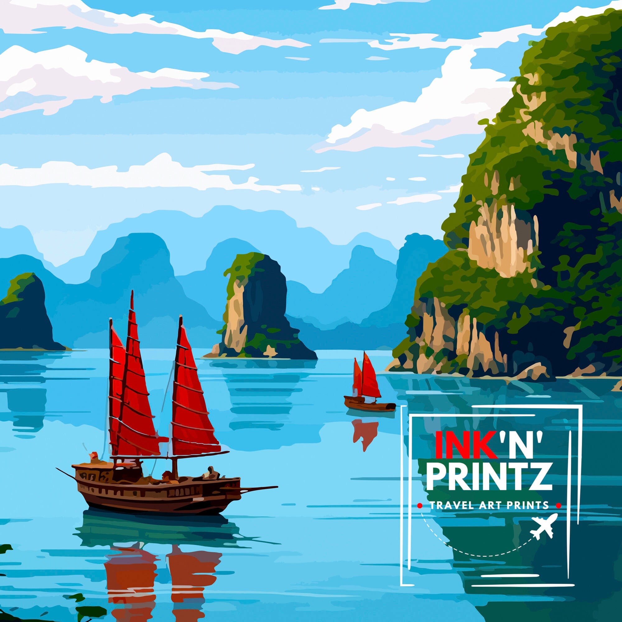 Ha Long Bay Vietnam Travel Print Ha Long Wall Decor Ha Long Poster Vietnam Travel Prints Ha Long Art Print Ha Long Illustration Ha Long Wall