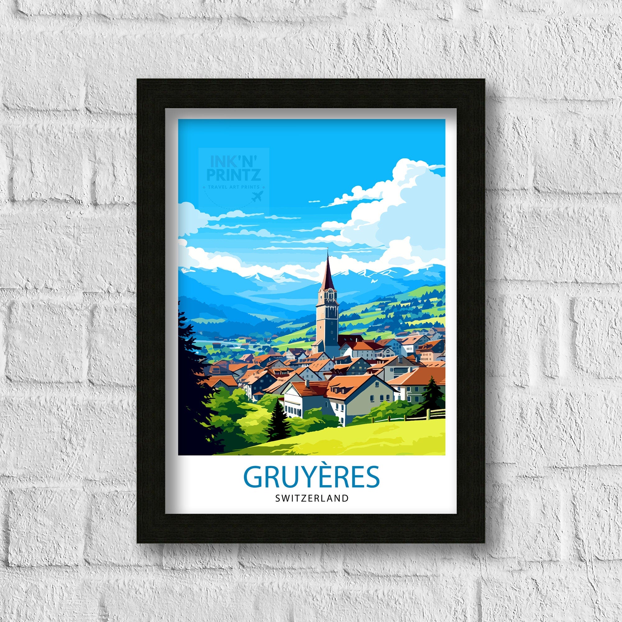 Gruyères Switzerland Travel Poster, Fairytale Village Art Print