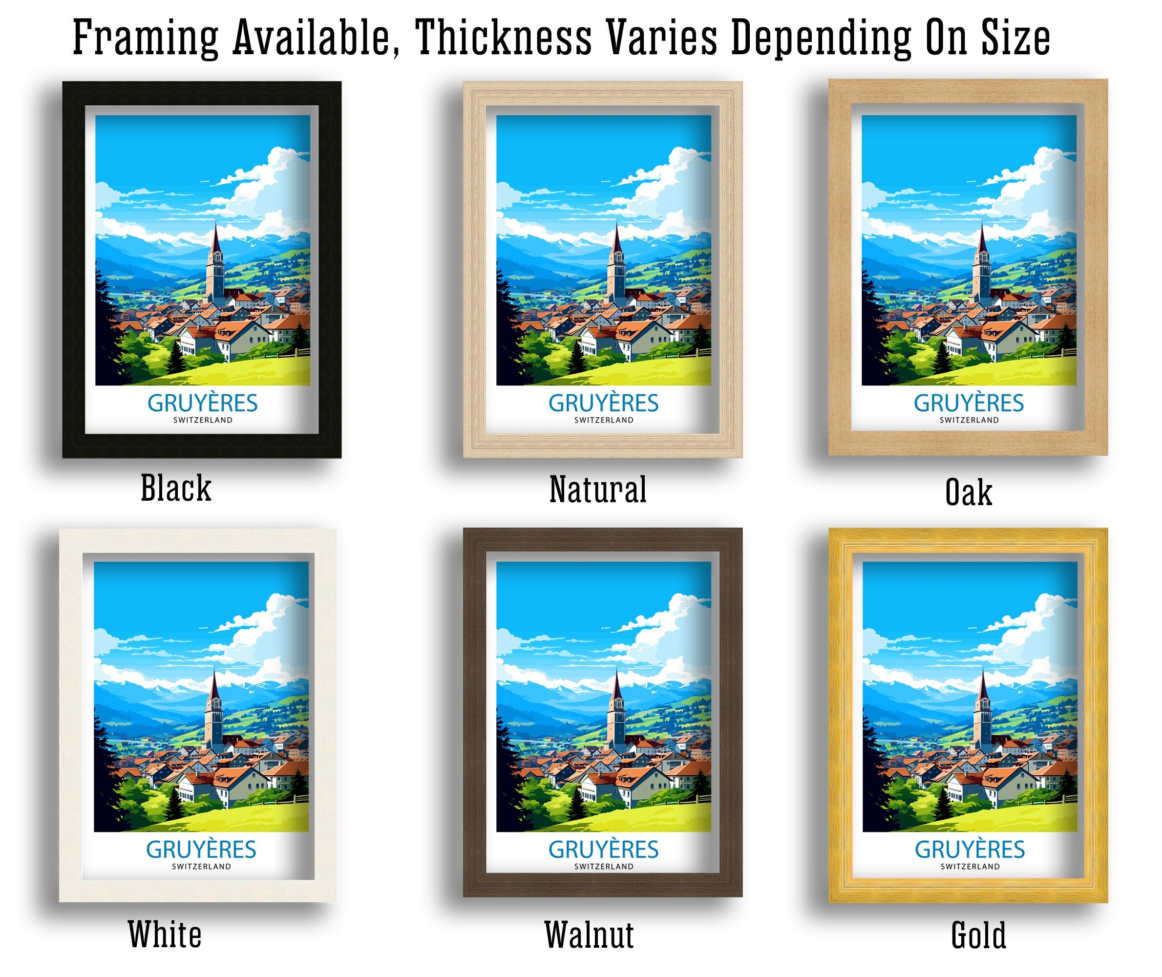 Gruyères Switzerland Travel Poster, Fairytale Village Art Print