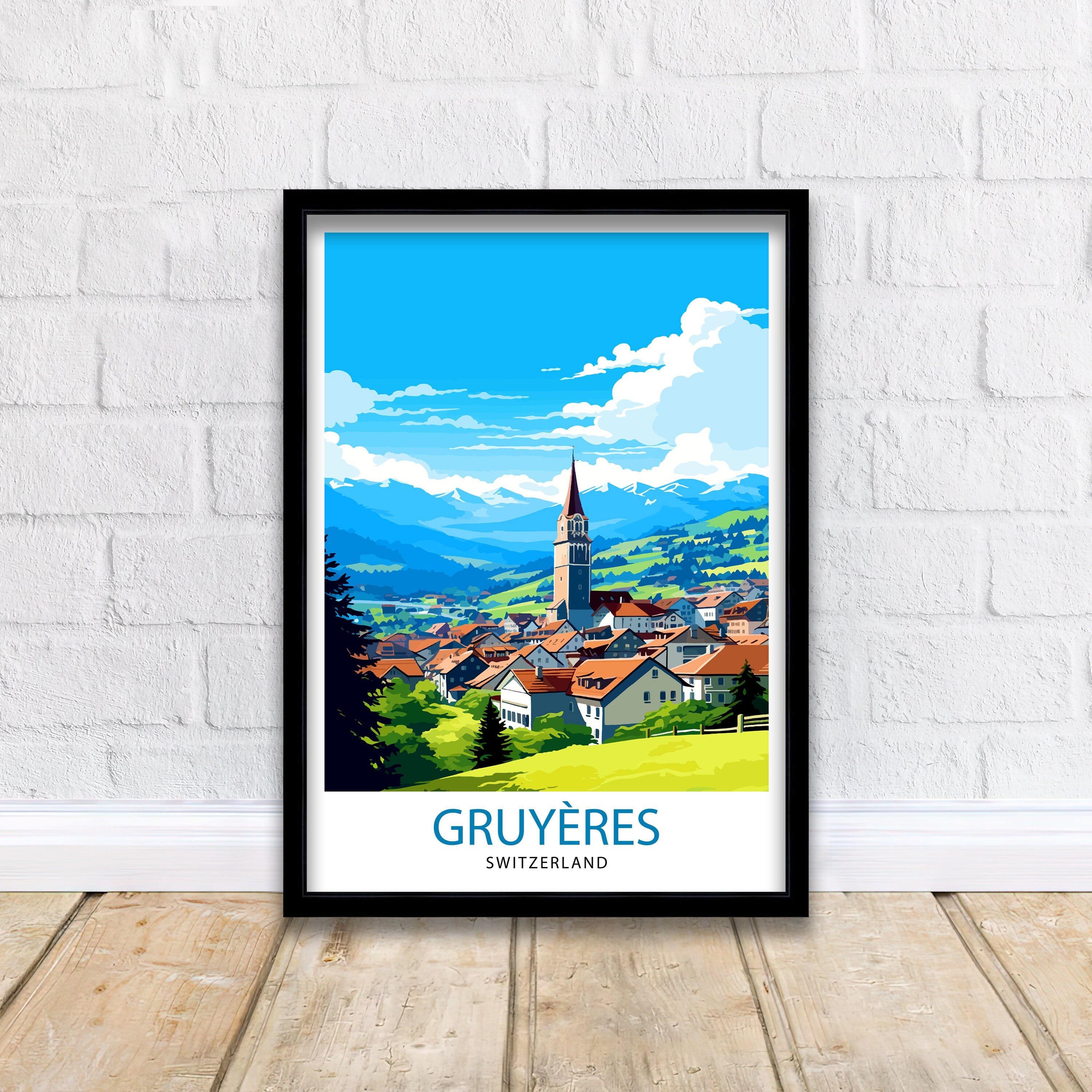 Gruyères Switzerland Travel Poster, Fairytale Village Art Print