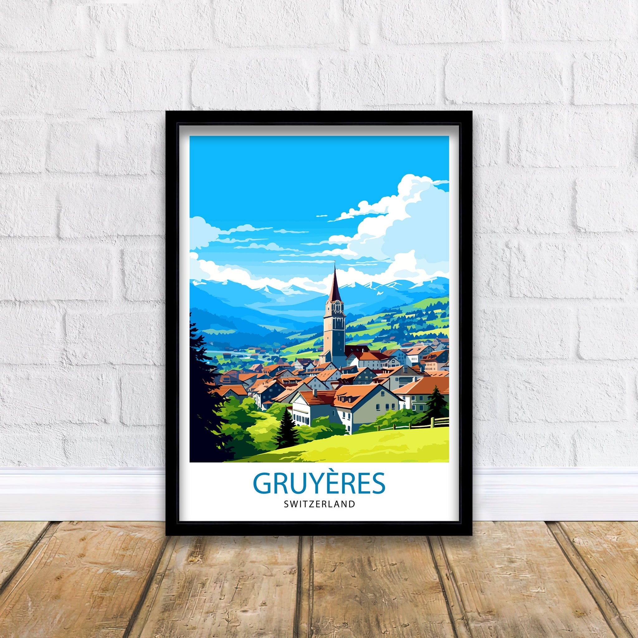 Gruyères Switzerland Travel Poster, Fairytale Village Art Print