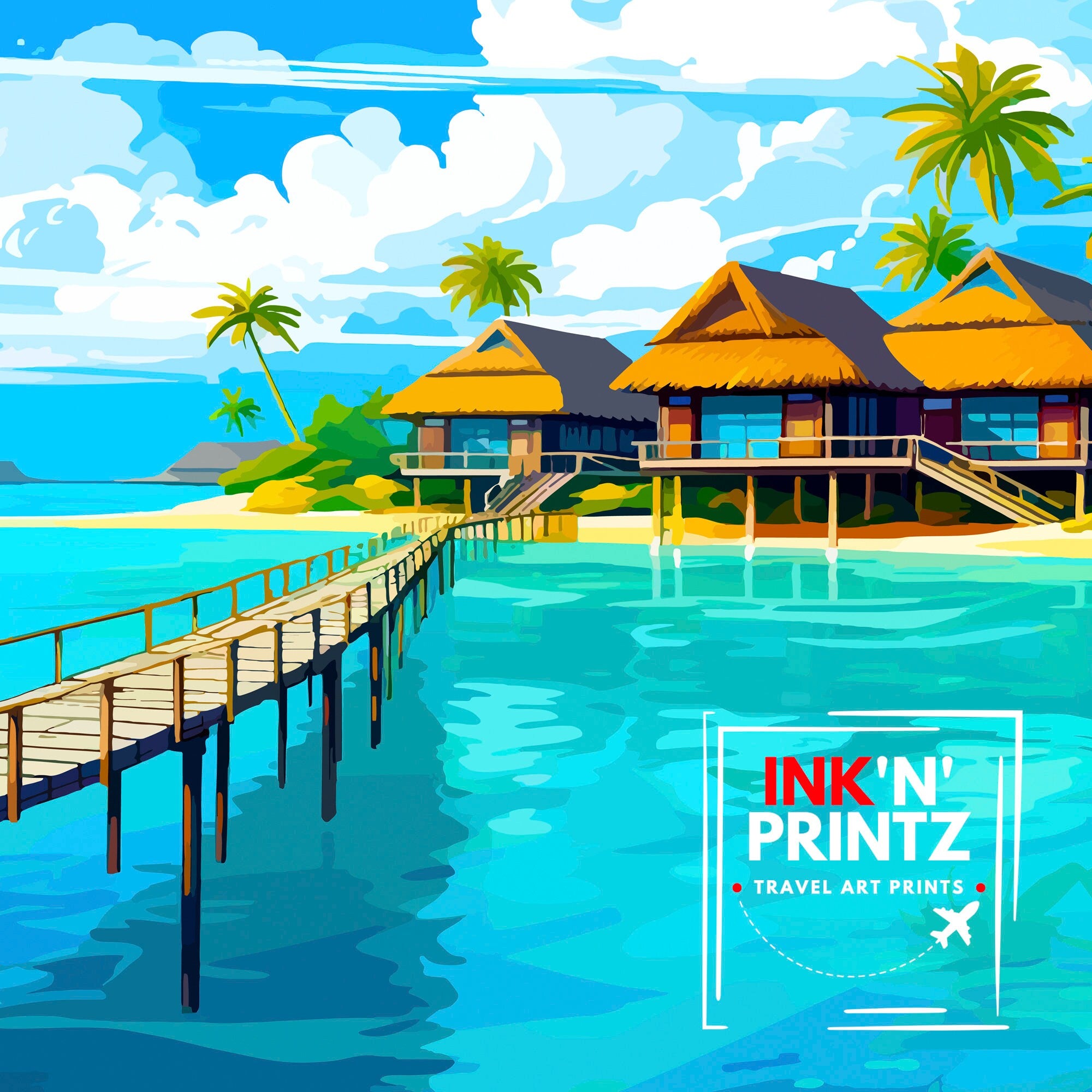 Maldives Travel Print Maldives Wall Decor Maldives Poster Tropical Travel Prints Maldives Art Print Maldives Illustration Maldives Wall Art
