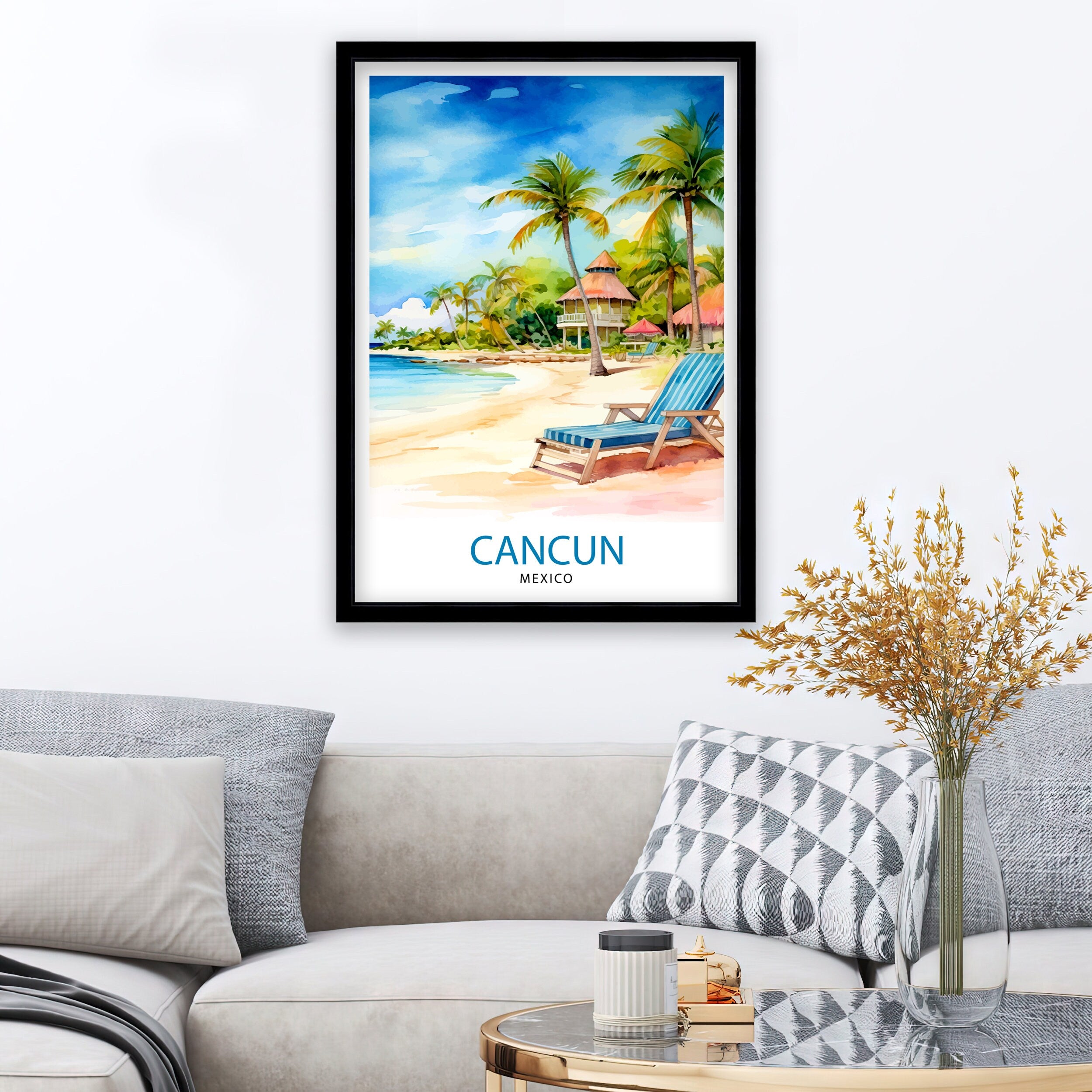 Cancun Mexico Travel Print Cancun Wall Decor Cancun Home Living Decor Cancun Illustration Travel Poster Gift for Cancun Mexico Home Decor