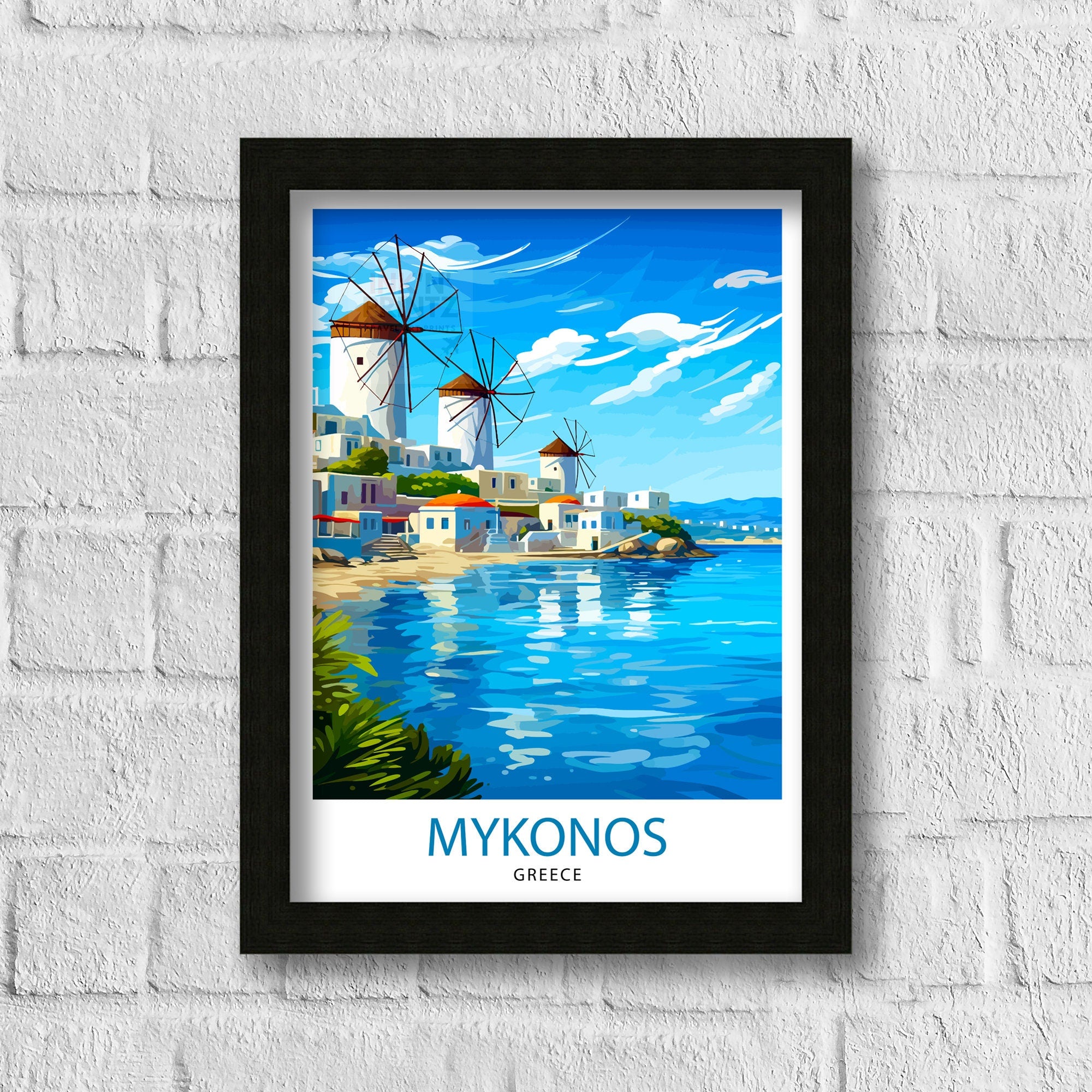 Mykonos Greece Travel Print Mykonos Wall Decor Mykonos Island Poster Greece Travel Prints Mykonos Art Print Mykonos Illustration