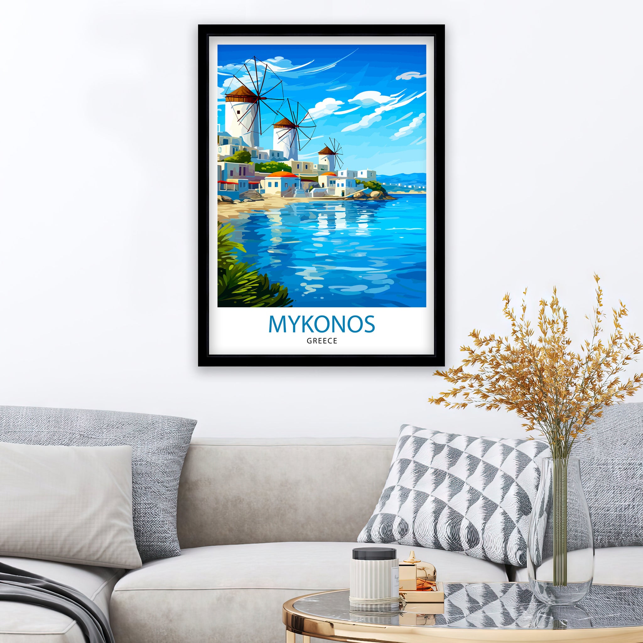 Mykonos Greece Travel Print Mykonos Wall Decor Mykonos Island Poster Greece Travel Prints Mykonos Art Print Mykonos Illustration