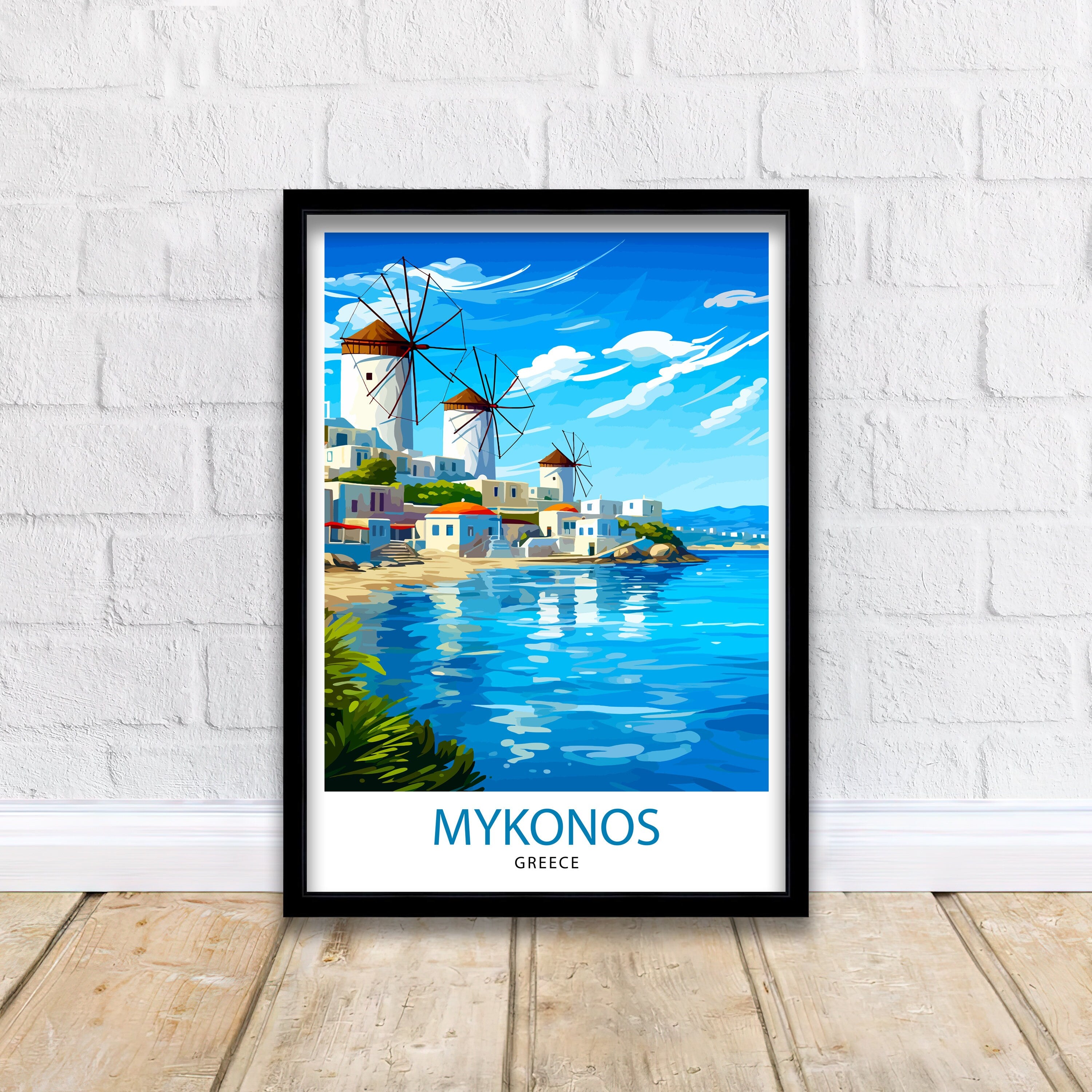 Mykonos Greece Travel Print Mykonos Wall Decor Mykonos Island Poster Greece Travel Prints Mykonos Art Print Mykonos Illustration