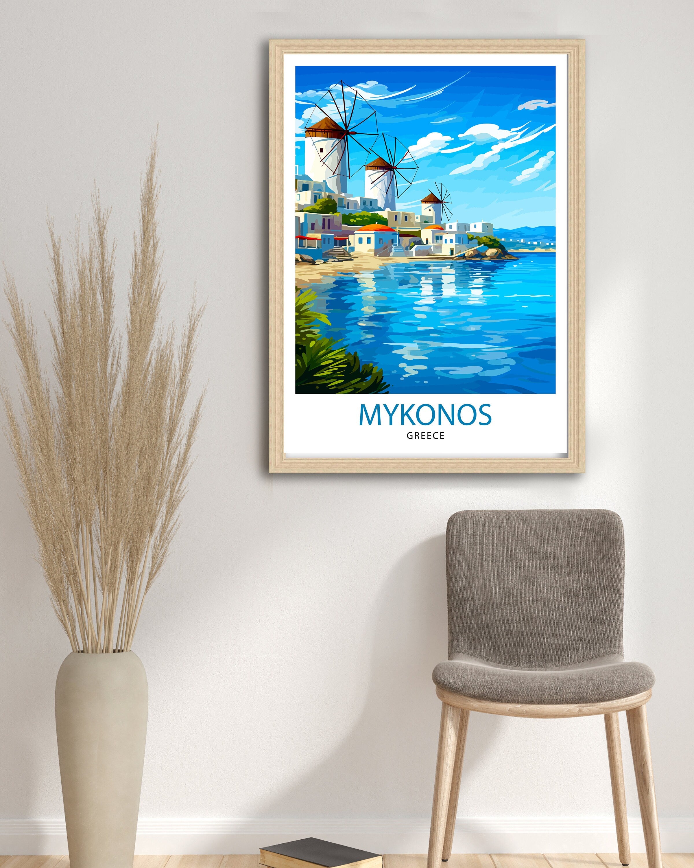 Mykonos Greece Travel Print Mykonos Wall Decor Mykonos Island Poster Greece Travel Prints Mykonos Art Print Mykonos Illustration