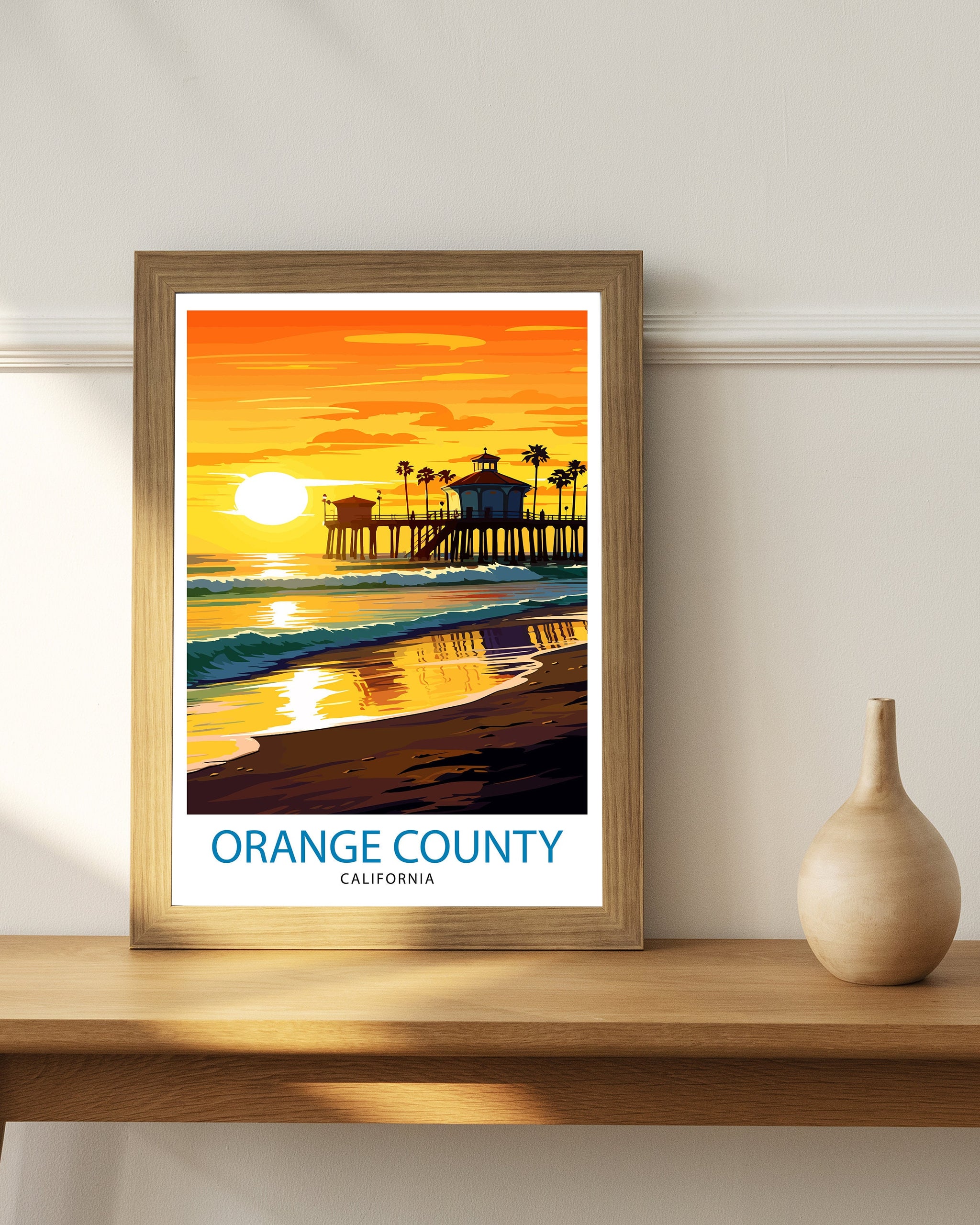 Orange County California Travel Print OC Wall Decor Orange County Poster California Travel Prints OC Art Print OC Illustration