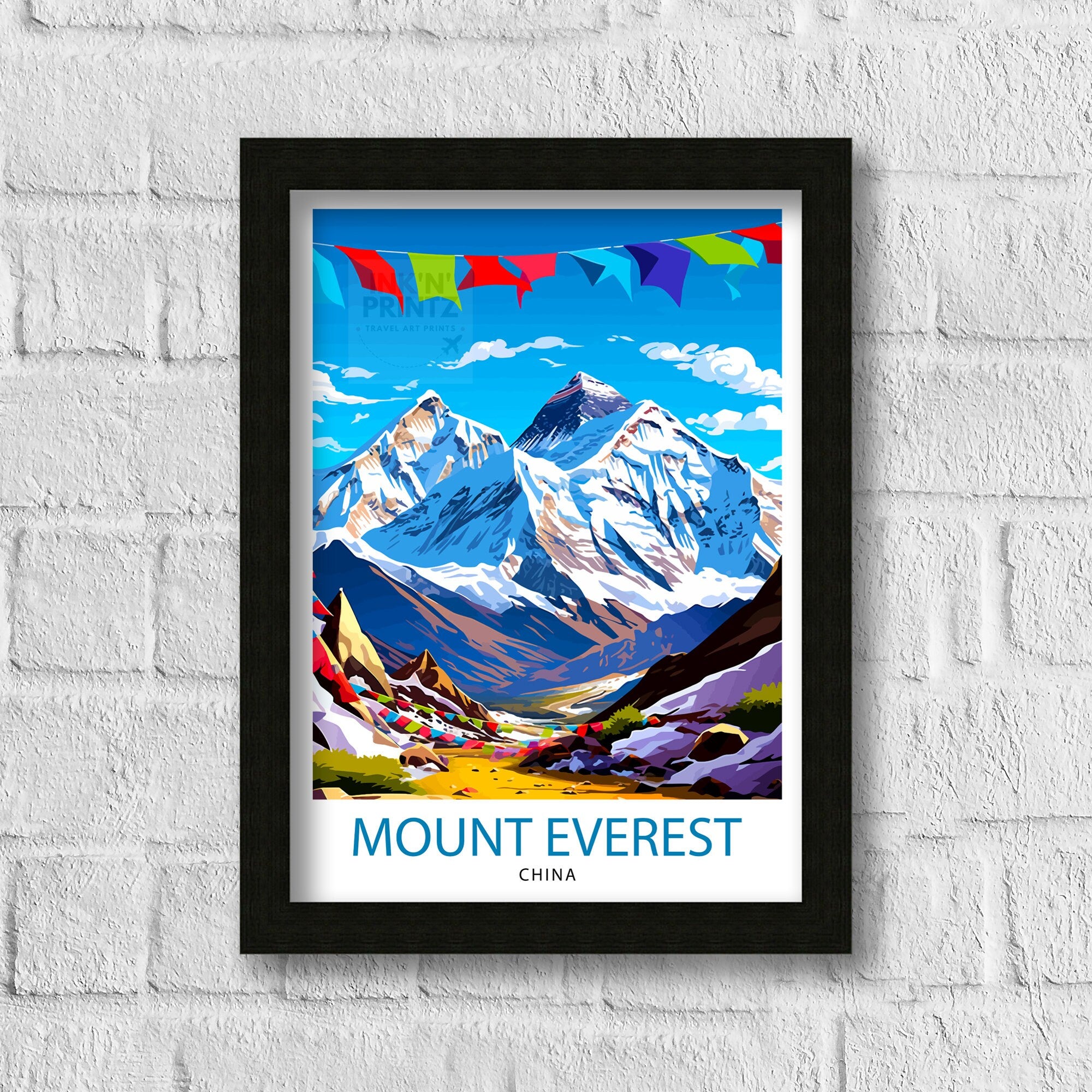Mount Everest China Travel Print Everest Wall Decor Everest Poster China Travel Prints Everest Art Print Everest Illustration