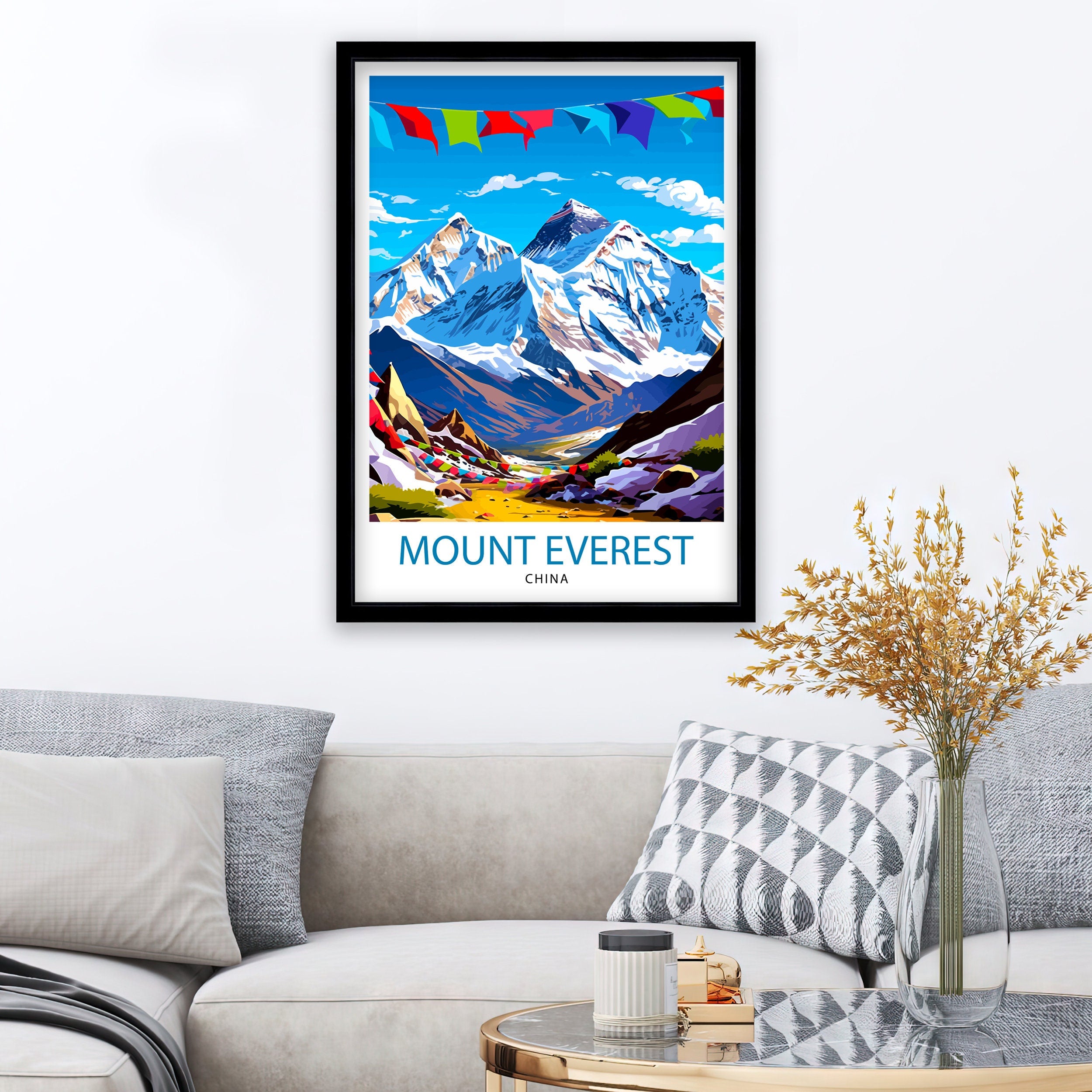 Mount Everest China Travel Print Everest Wall Decor Everest Poster China Travel Prints Everest Art Print Everest Illustration
