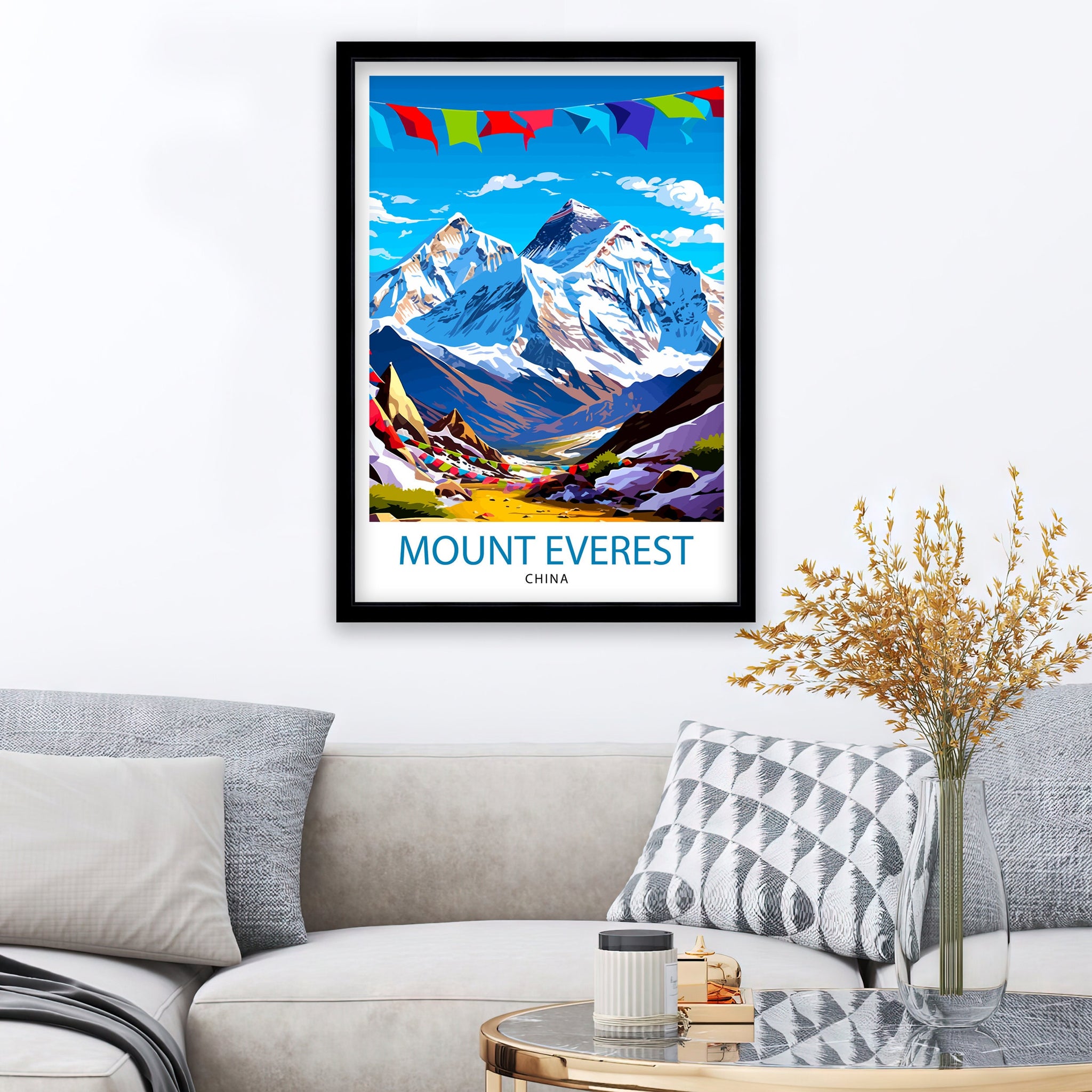 Mount Everest China Travel Print Everest Wall Decor Everest Poster China Travel Prints Everest Art Print Everest Illustration