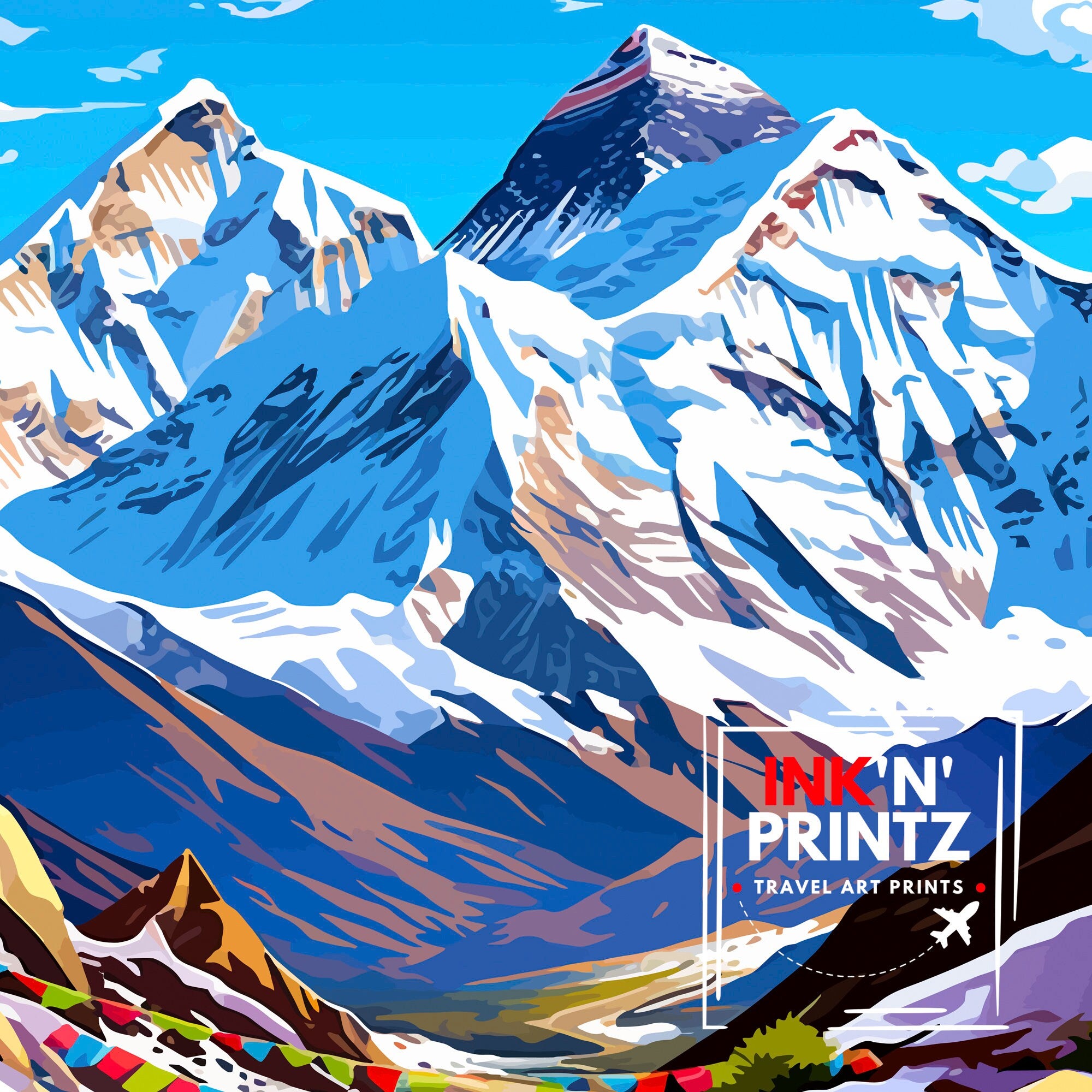 Mount Everest China Travel Print Everest Wall Decor Everest Poster China Travel Prints Everest Art Print Everest Illustration