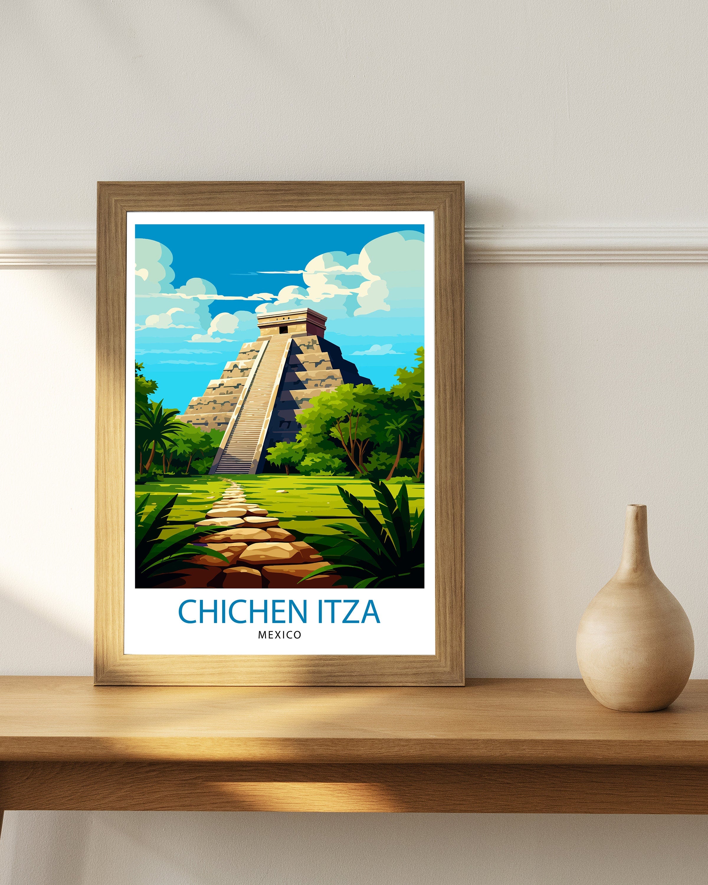 Chichen Itza Travel Print - Mayan Ruins Wall Art - Chichen Itza Poster - Mexico Travel Prints - Chichen Itza Art Print