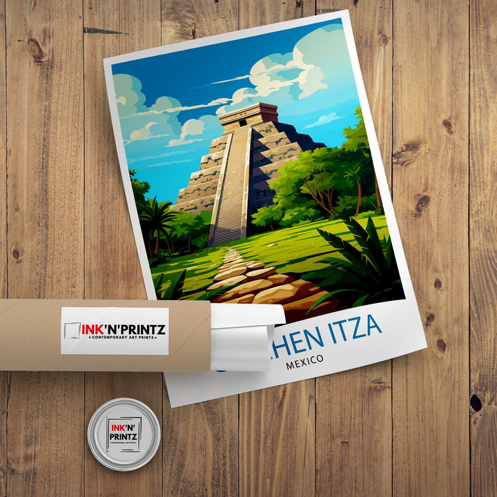 Chichen Itza Travel Poster - Mayan Ruins Wall Art - Chichen Itza Poster - Mexico Travel Posters - Chichen Itza Art Poster