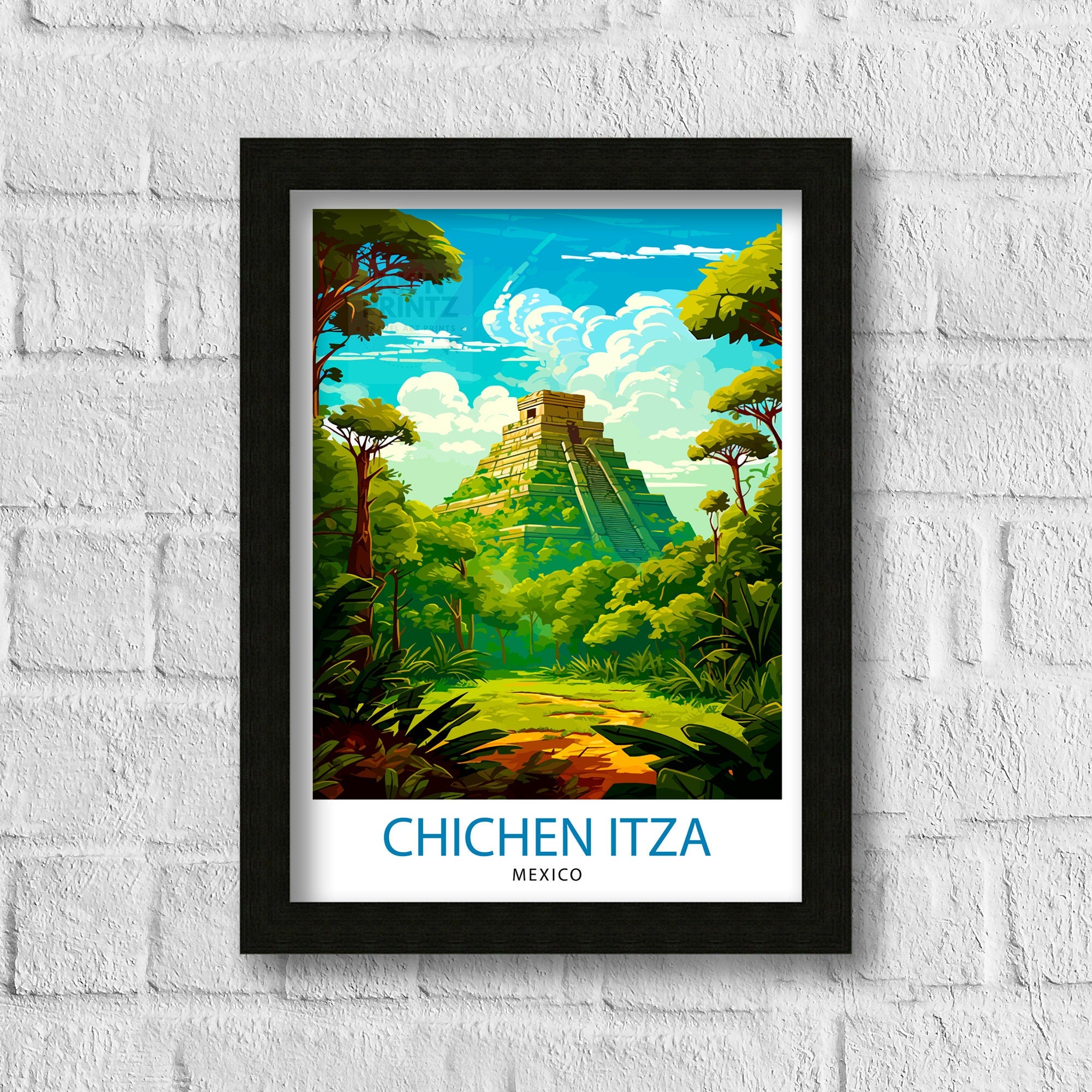 Chichen Itza Print | Mexico Travel Poster, Mayan Ruins Wall Art
