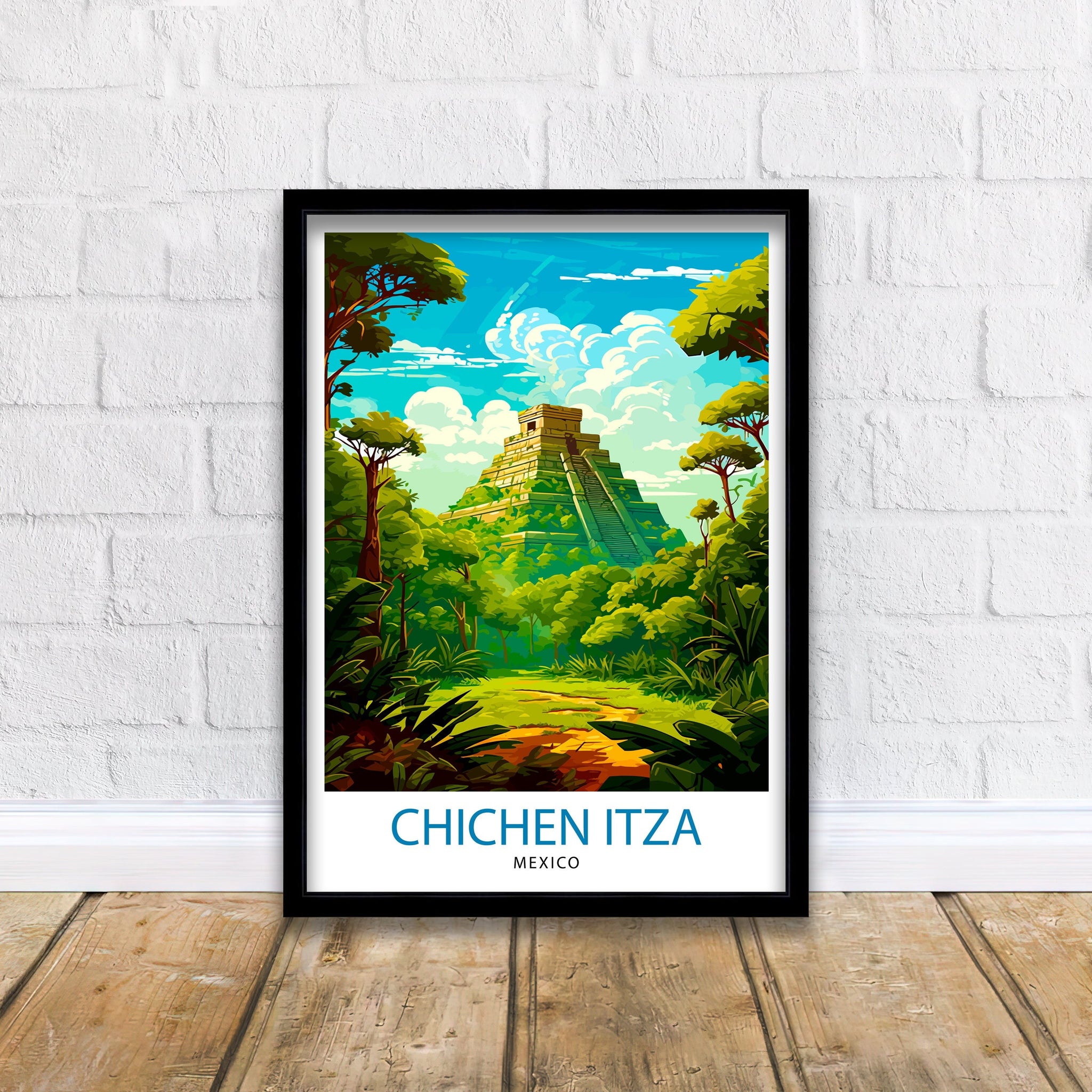 Chichen Itza Print | Mexico Travel Poster, Mayan Ruins Wall Art
