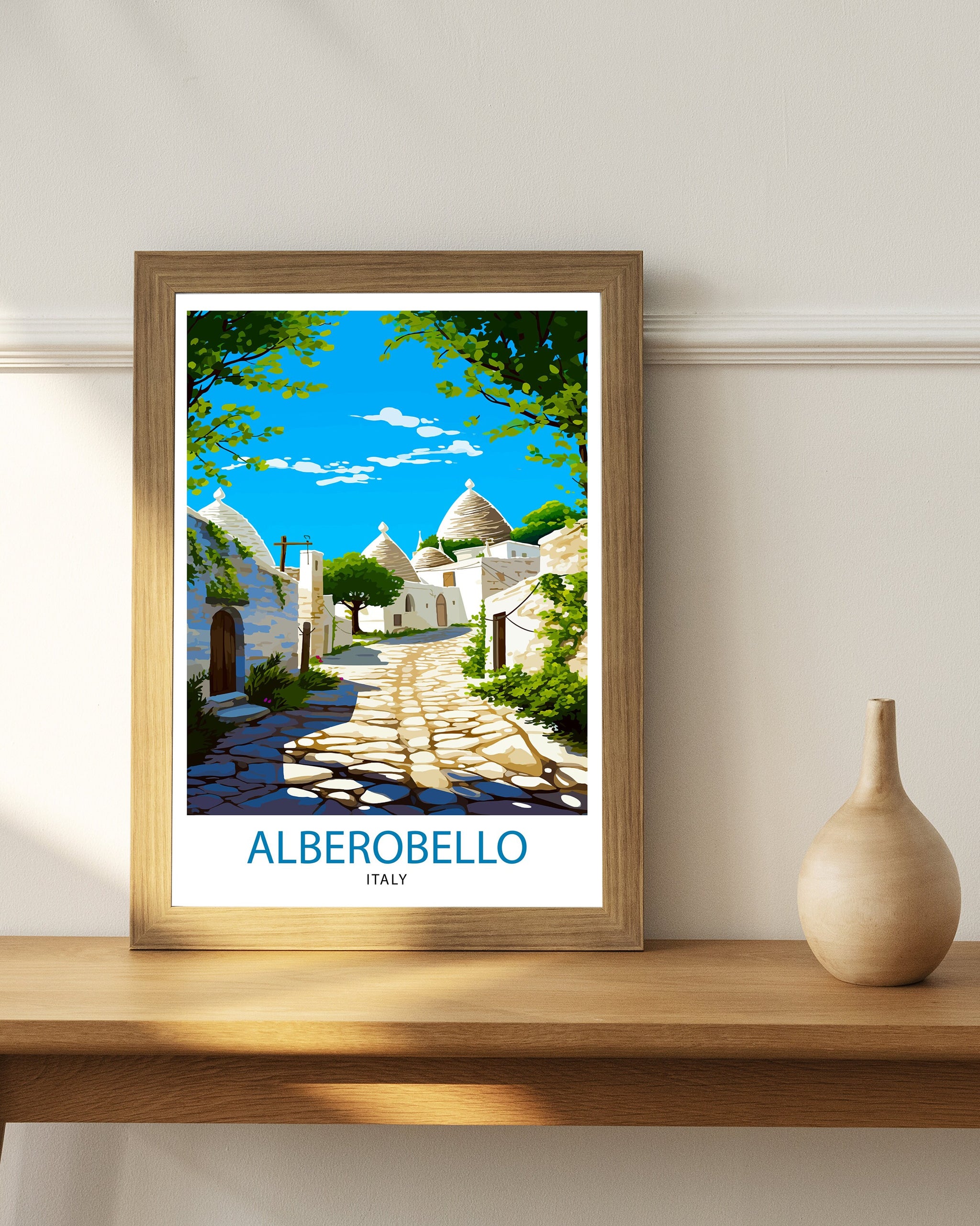 Alberobello Italy Travel Print Wall Decor, Italy Illustration Travel Poster, Alberobello Gift Italy Home Decor