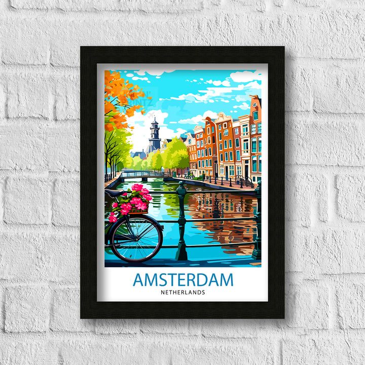 Amsterdam Travel Poster Amsterdam Wall Art Amsterdam Cityscape Netherlands Illustration Amsterdam Travel Poster Gift for Amsterdam Lovers