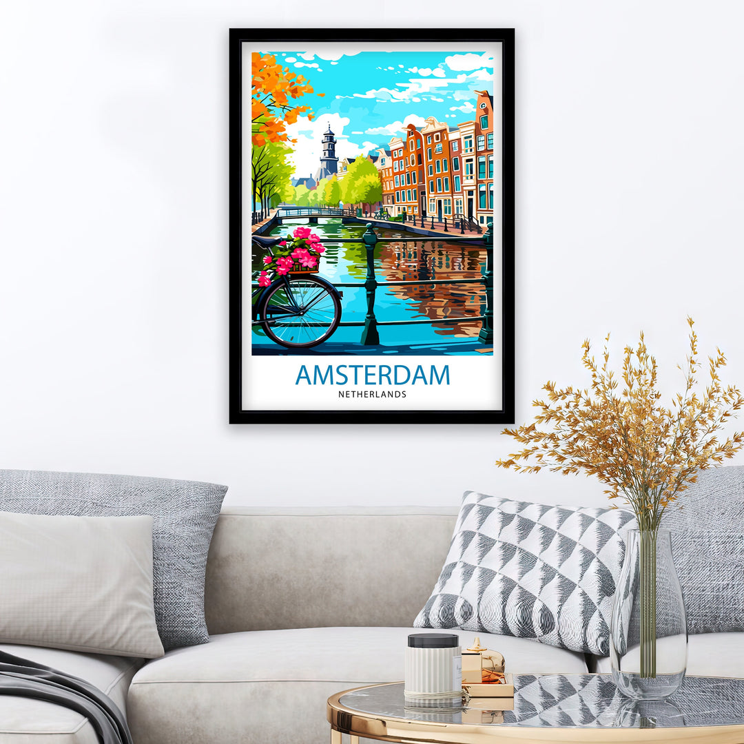 Amsterdam Travel Poster Amsterdam Wall Art Amsterdam Cityscape Netherlands Illustration Amsterdam Travel Poster Gift for Amsterdam Lovers