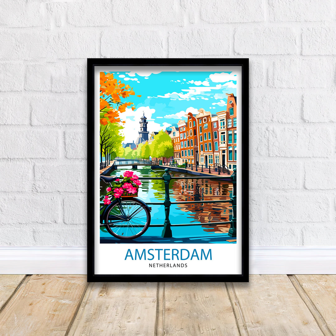 Amsterdam Travel Poster Amsterdam Wall Art Amsterdam Cityscape Netherlands Illustration Amsterdam Travel Poster Gift for Amsterdam Lovers