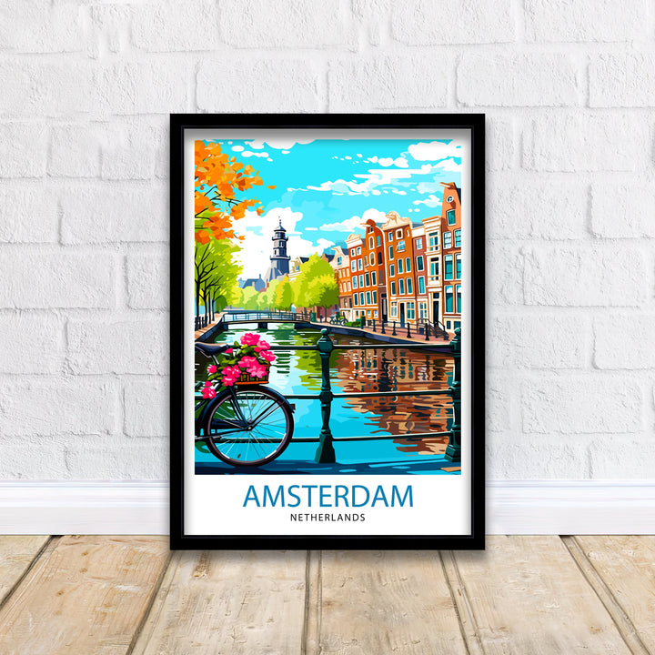 Amsterdam Travel Poster Amsterdam Wall Art Amsterdam Cityscape Netherlands Illustration Amsterdam Travel Poster Gift for Amsterdam Lovers