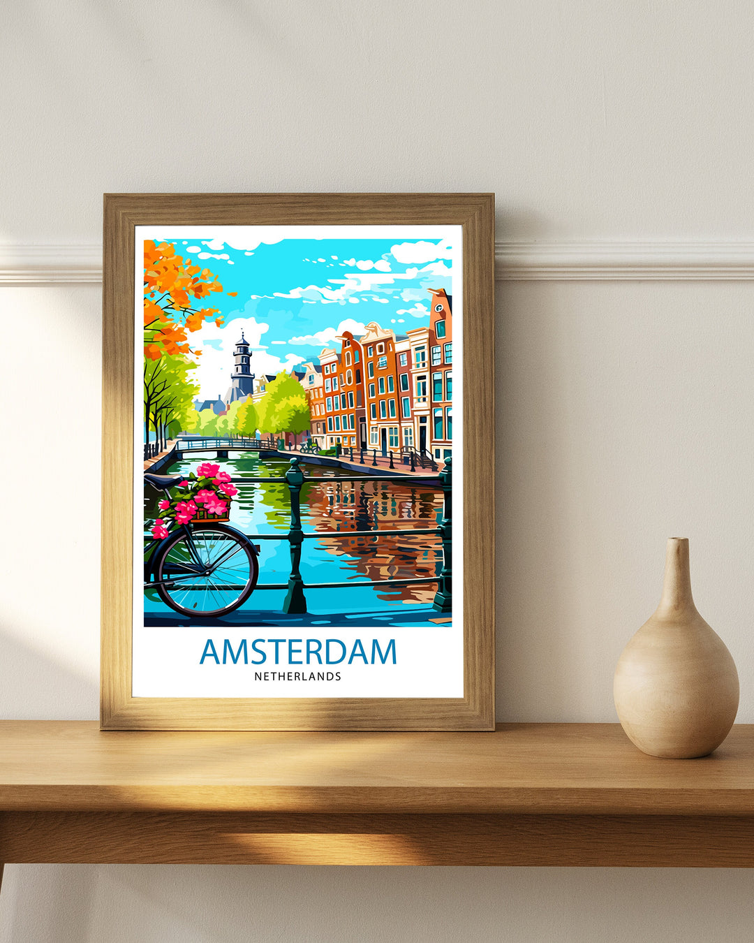 Amsterdam Travel Poster Amsterdam Wall Art Amsterdam Cityscape Netherlands Illustration Amsterdam Travel Poster Gift for Amsterdam Lovers