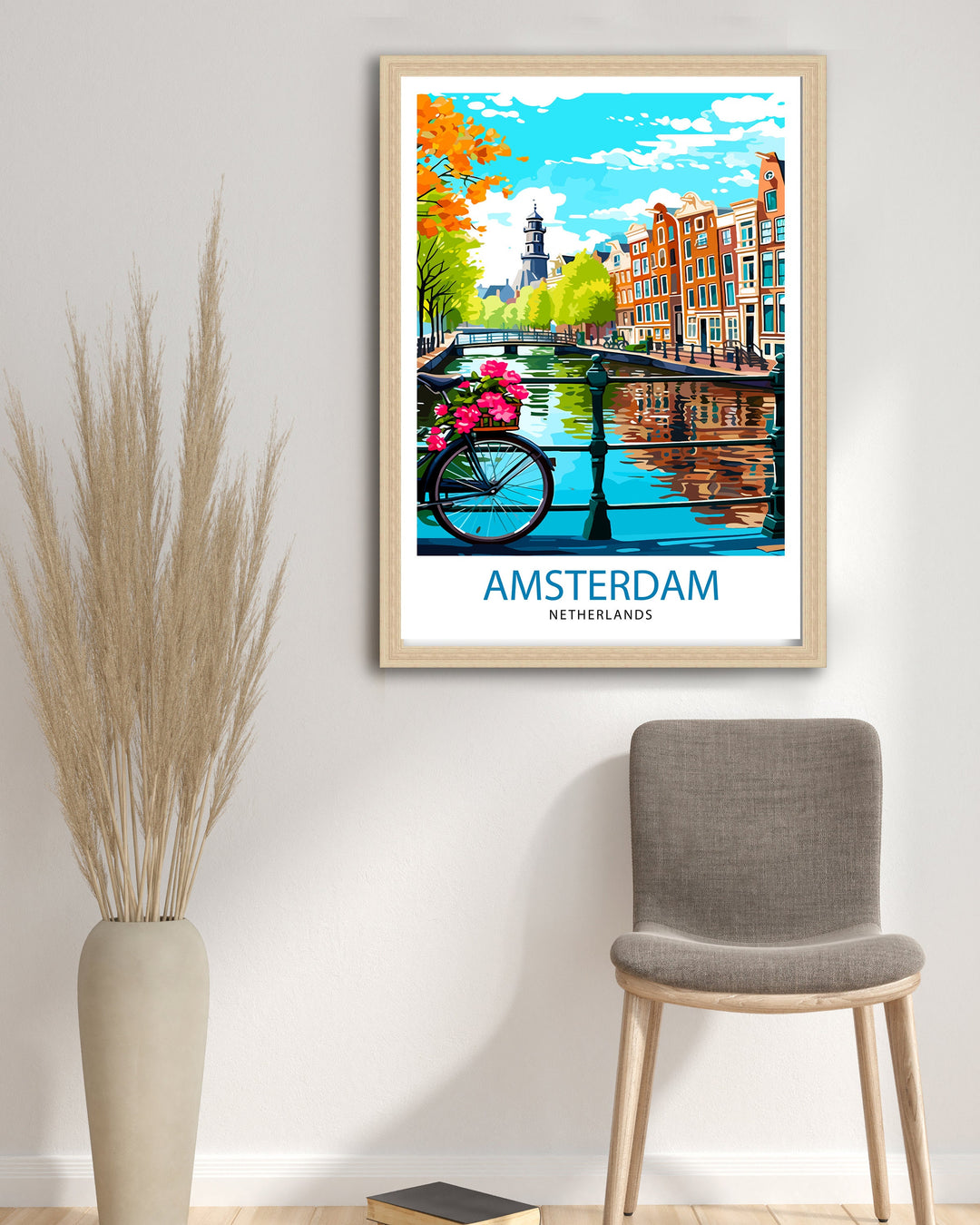 Amsterdam Travel Poster Amsterdam Wall Art Amsterdam Cityscape Netherlands Illustration Amsterdam Travel Poster Gift for Amsterdam Lovers