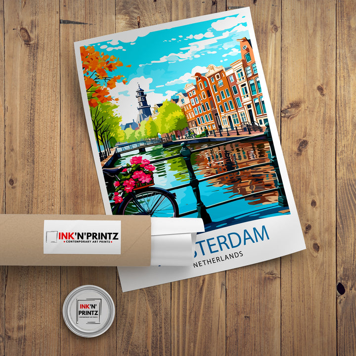 Amsterdam Travel Poster Amsterdam Wall Art Amsterdam Cityscape Netherlands Illustration Amsterdam Travel Poster Gift for Amsterdam Lovers