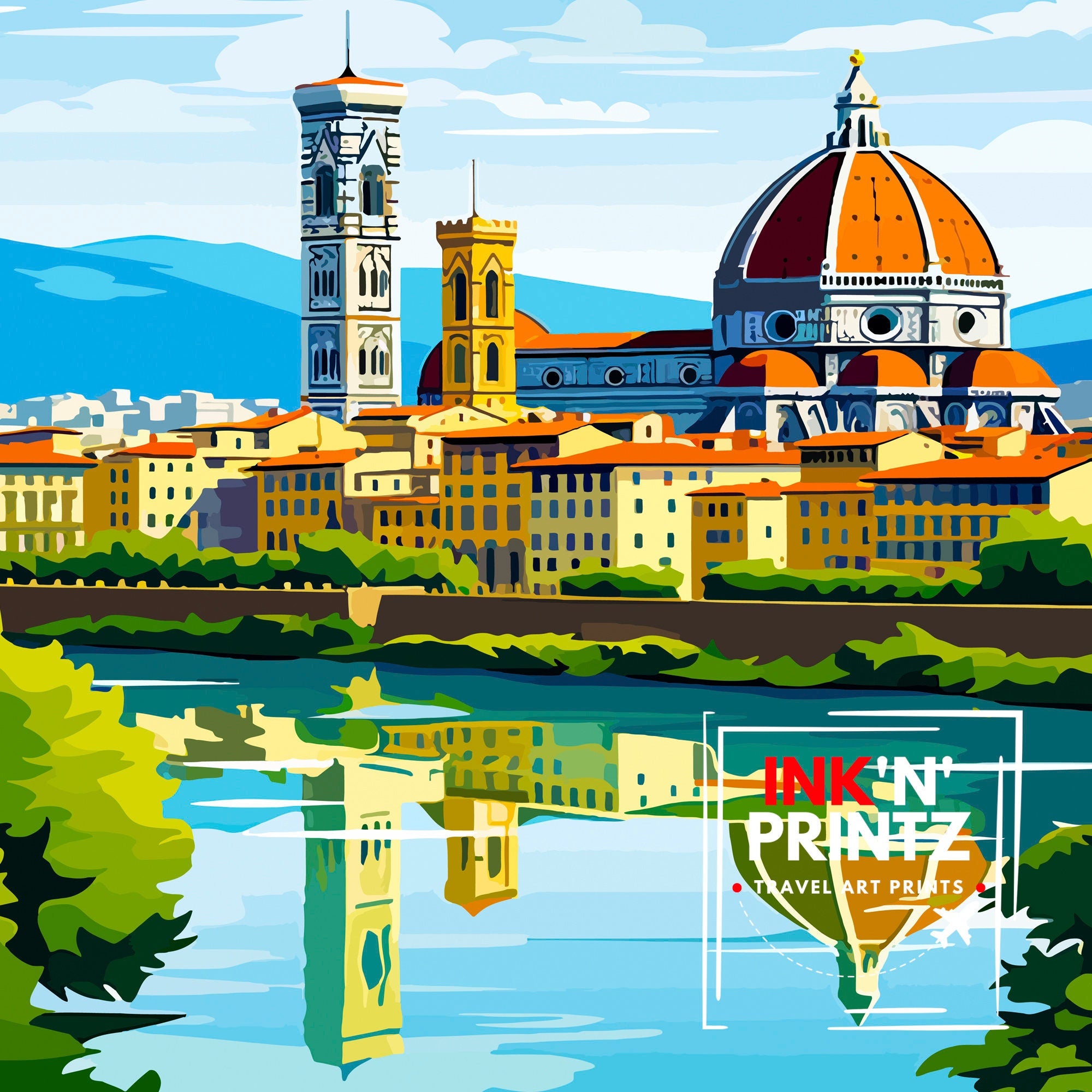 Florence Italy Travel Print Florence Wall Decor Florence Home Living Decor Florence Italy Illustration Travel Poster Gift for Florence