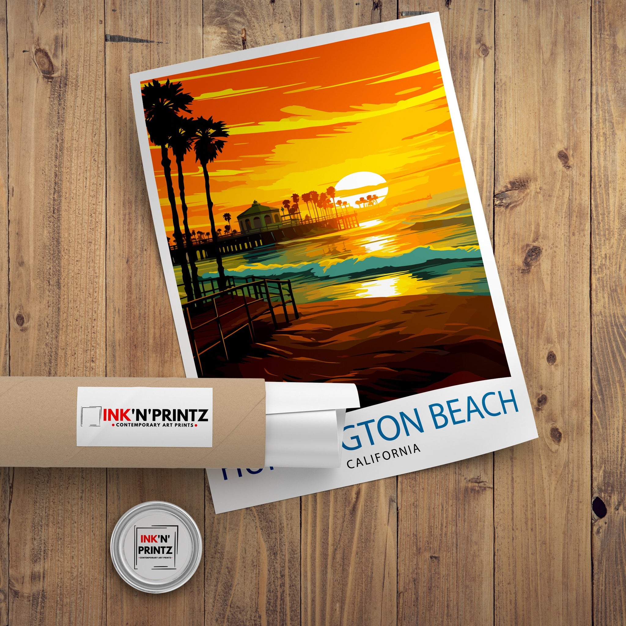 Huntington Beach California Travel Print| Surf City Wall Decor Coastal Living Room Decor Huntington Beach Illustration Travel Poster Gift