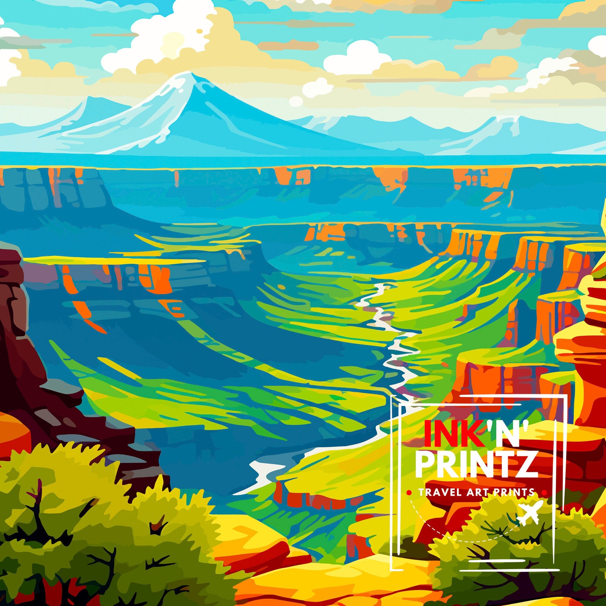 Grand Canyon Travel Print| Grand Canyon Wall Art Grand Canyon Decor Grand Canyon Illustration Travel Poster Gift For Grand Canyon