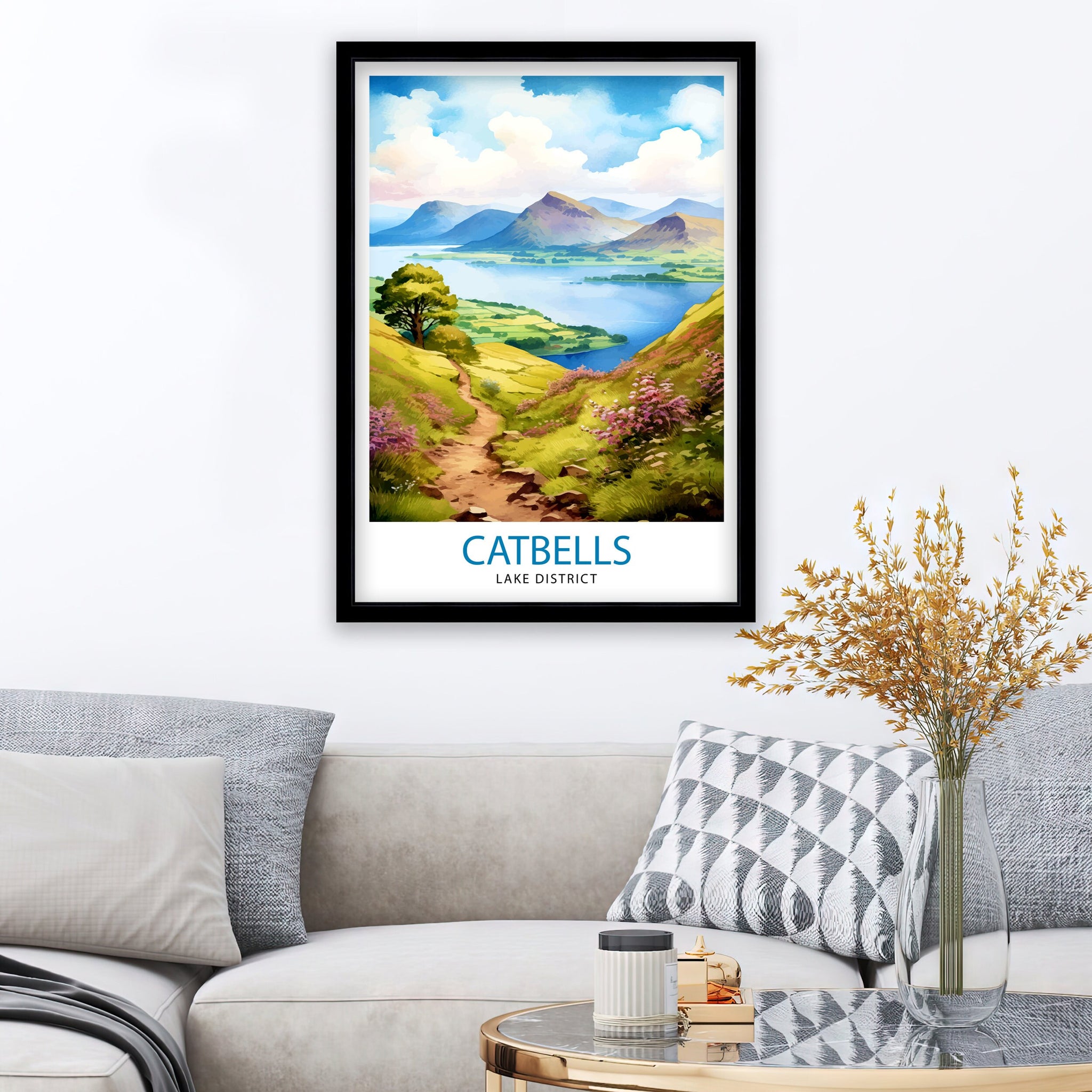 Cat Bells Cumbria Travel Print Wall Decor Home Living Decor Cumbria Illustration Travel Poster Gift For Hikers UK Home Decor