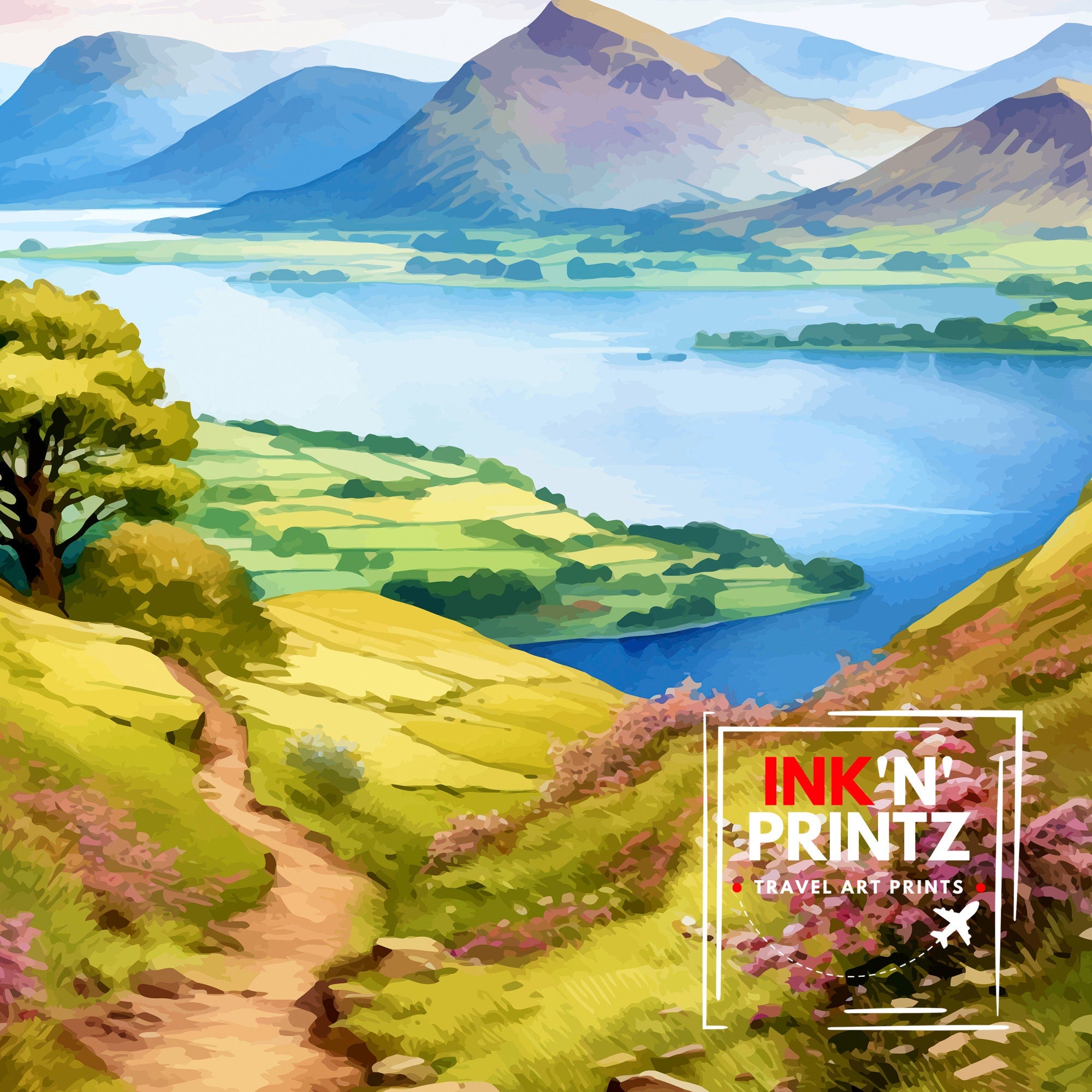 Cat Bells Cumbria Travel Print Wall Decor Home Living Decor Cumbria Illustration Travel Poster Gift For Hikers UK Home Decor