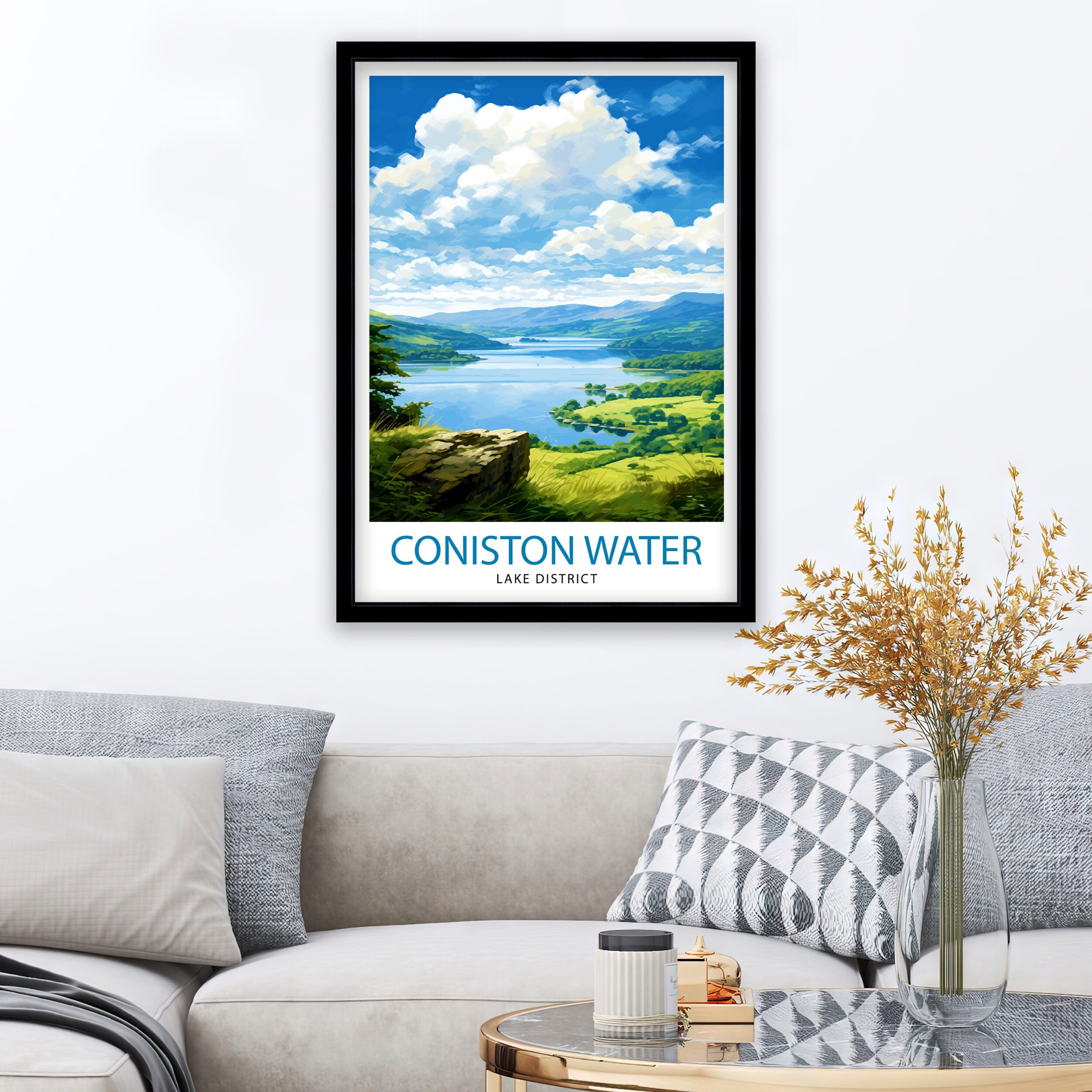 Coniston Water Lake District Travel Print Lake District Wall Decor Lake District Home Living Decor Coniston Water Illustration Travel Poster