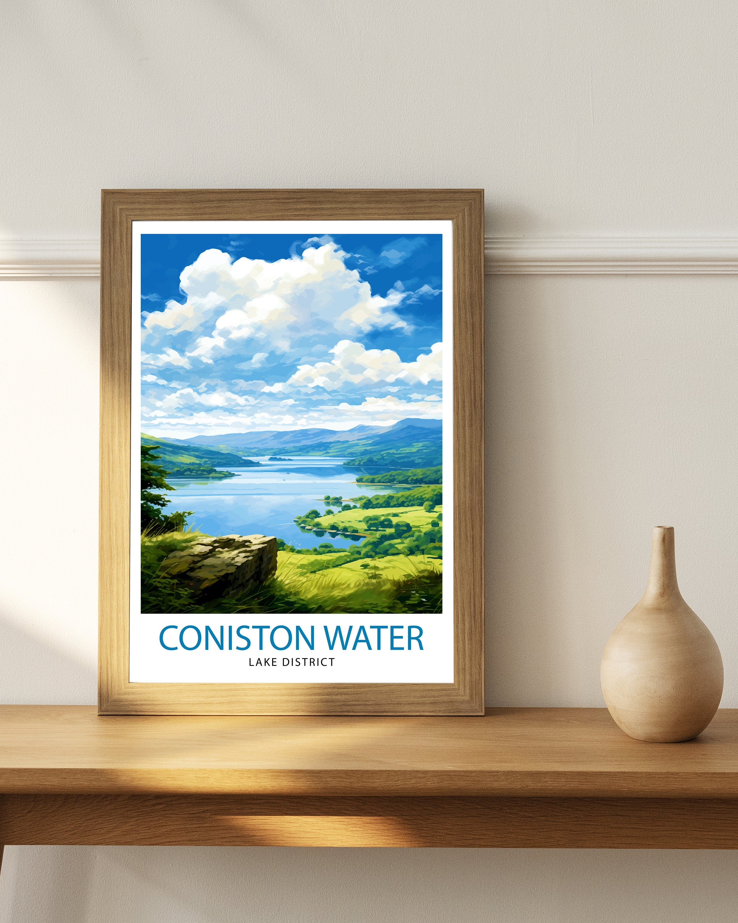 Coniston Water Lake District Travel Print Lake District Wall Decor Lake District Home Living Decor Coniston Water Illustration Travel Poster