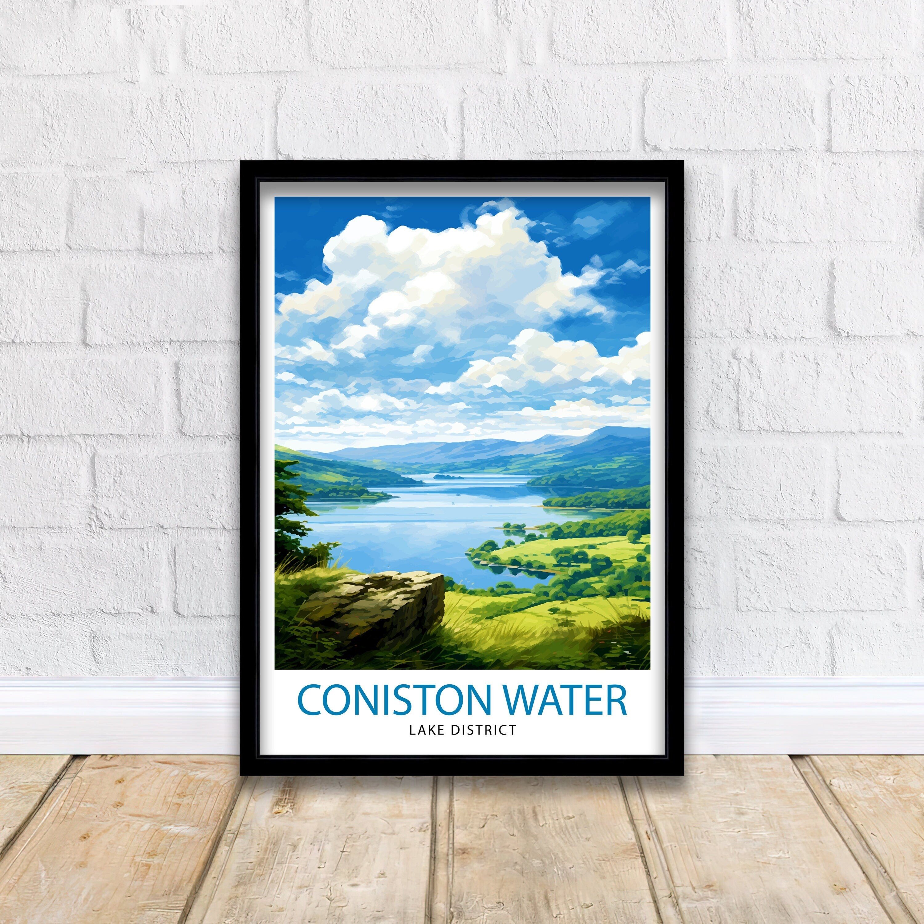 Coniston Water Lake District Travel Print Lake District Wall Decor Lake District Home Living Decor Coniston Water Illustration Travel Poster