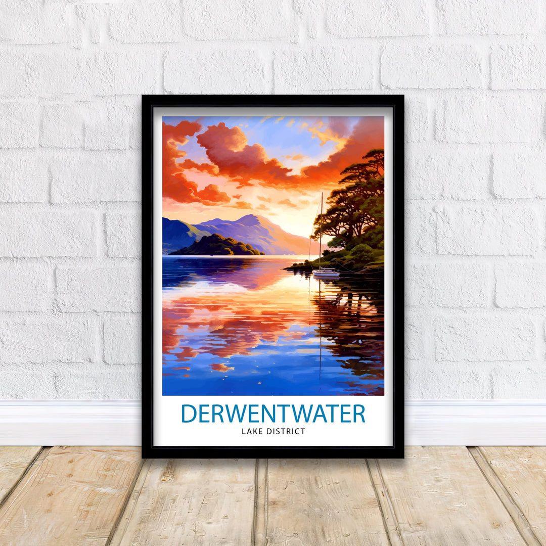 Derwentwater Cumbria Travel Print Wall Decor Home Living Decor Illustration Travel Poster Gift For Derwentwater Cumbria Home Decor