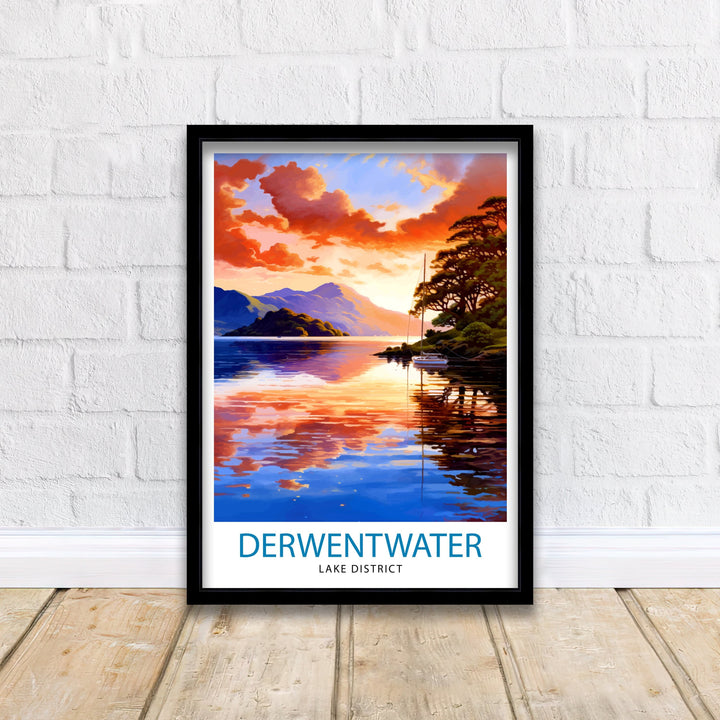 Derwentwater Cumbria Travel Print Wall Decor Home Living Decor Illustration Travel Poster Gift For Derwentwater Cumbria Home Decor