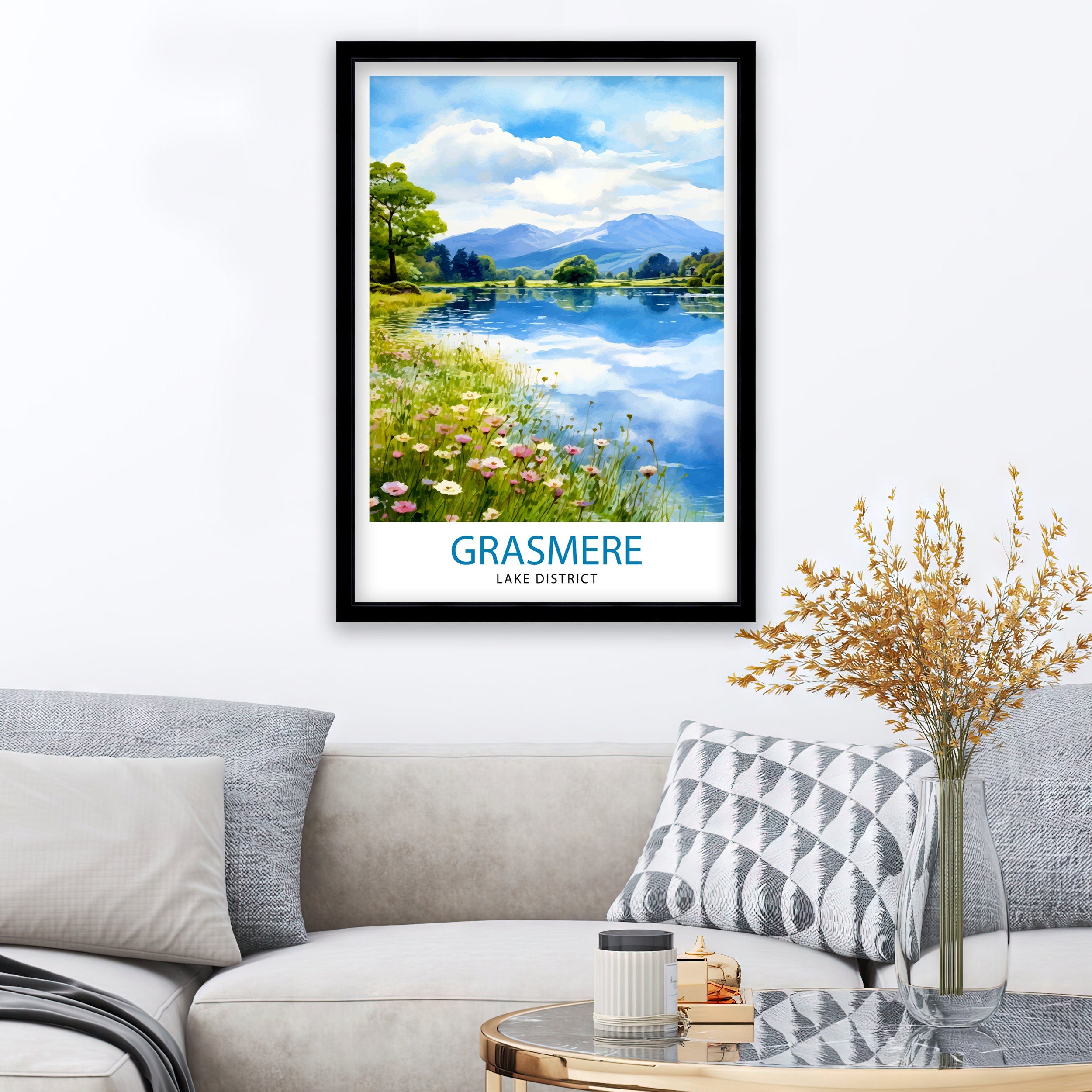 Grasmere Lake District Travel Print Grasmere Wall Decor Grasmere Home Living Decor Grasmere Illustration Travel Poster Gift For Grasmere