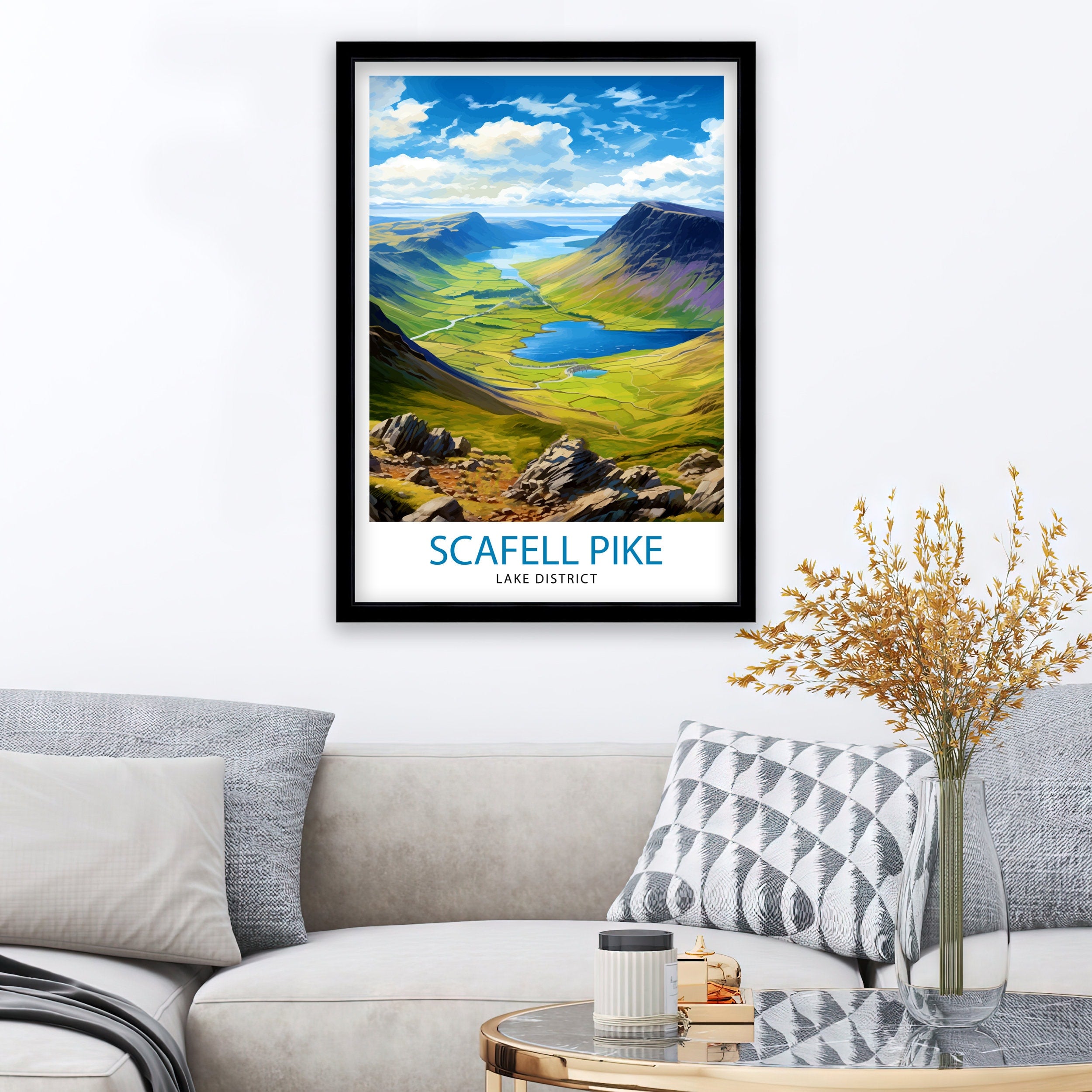 Scafell Pike Travel Print Lake District Wall Art Scafell Pike Illustration England Travel Poster Gift for Hikers Mountain Wall Decor