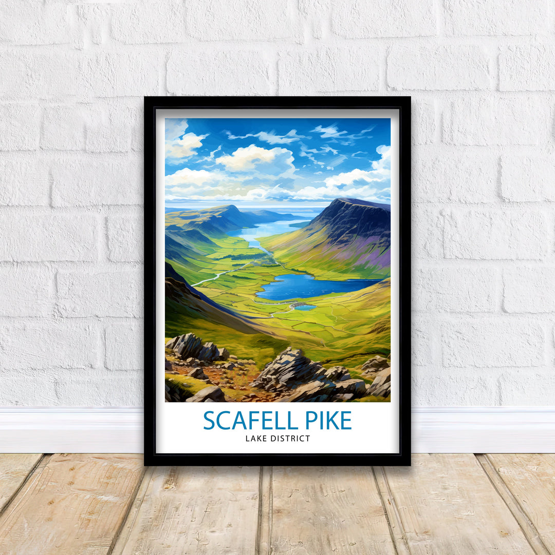 Scafell Pike Travel Poster Lake District Wall Art Scafell Pike Illustration England Travel Poster Gift for Hikers Mountain