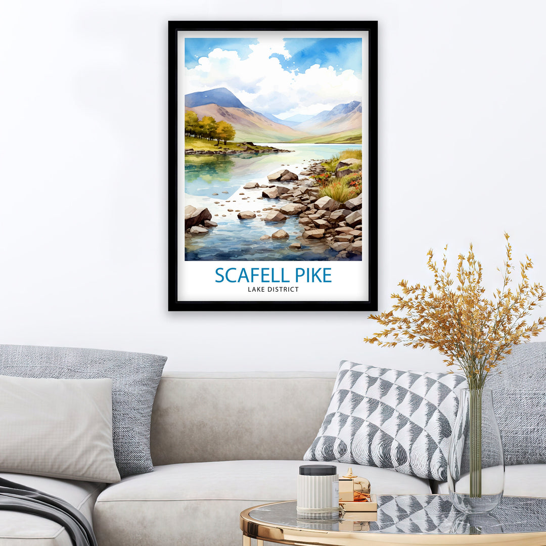 Scafell Pike Lake District Travel Print Lake District Wall Decor Lake District Home Living Decor Scafell Pike Illustration Travel Poster