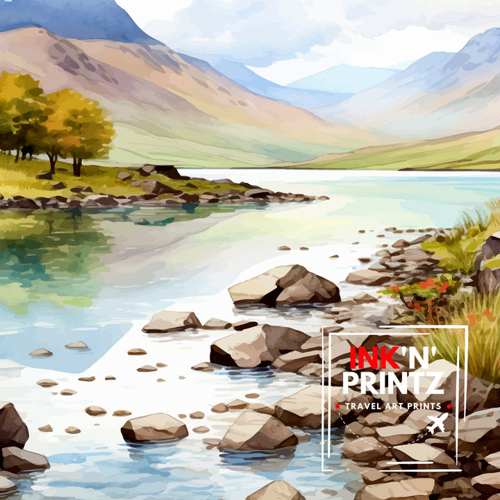 Scafell Pike Lake District Travel Print Lake District Wall Decor Lake District Home Living Decor Scafell Pike Illustration Travel Poster