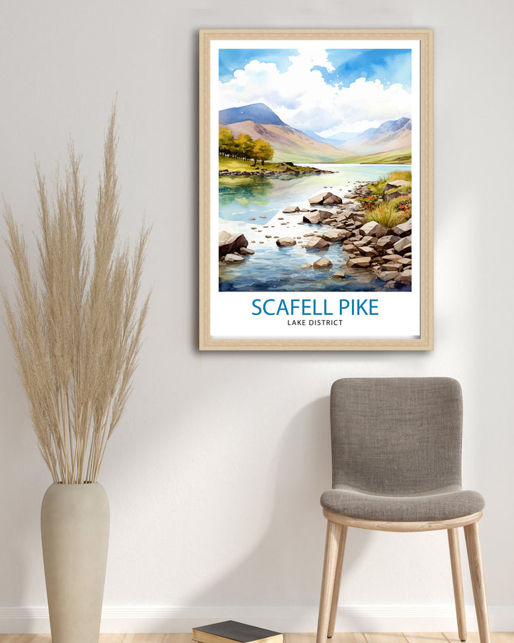 Scafell Pike Lake District Travel Print Lake District Wall Decor Lake District Home Living Decor Scafell Pike Illustration Travel Poster