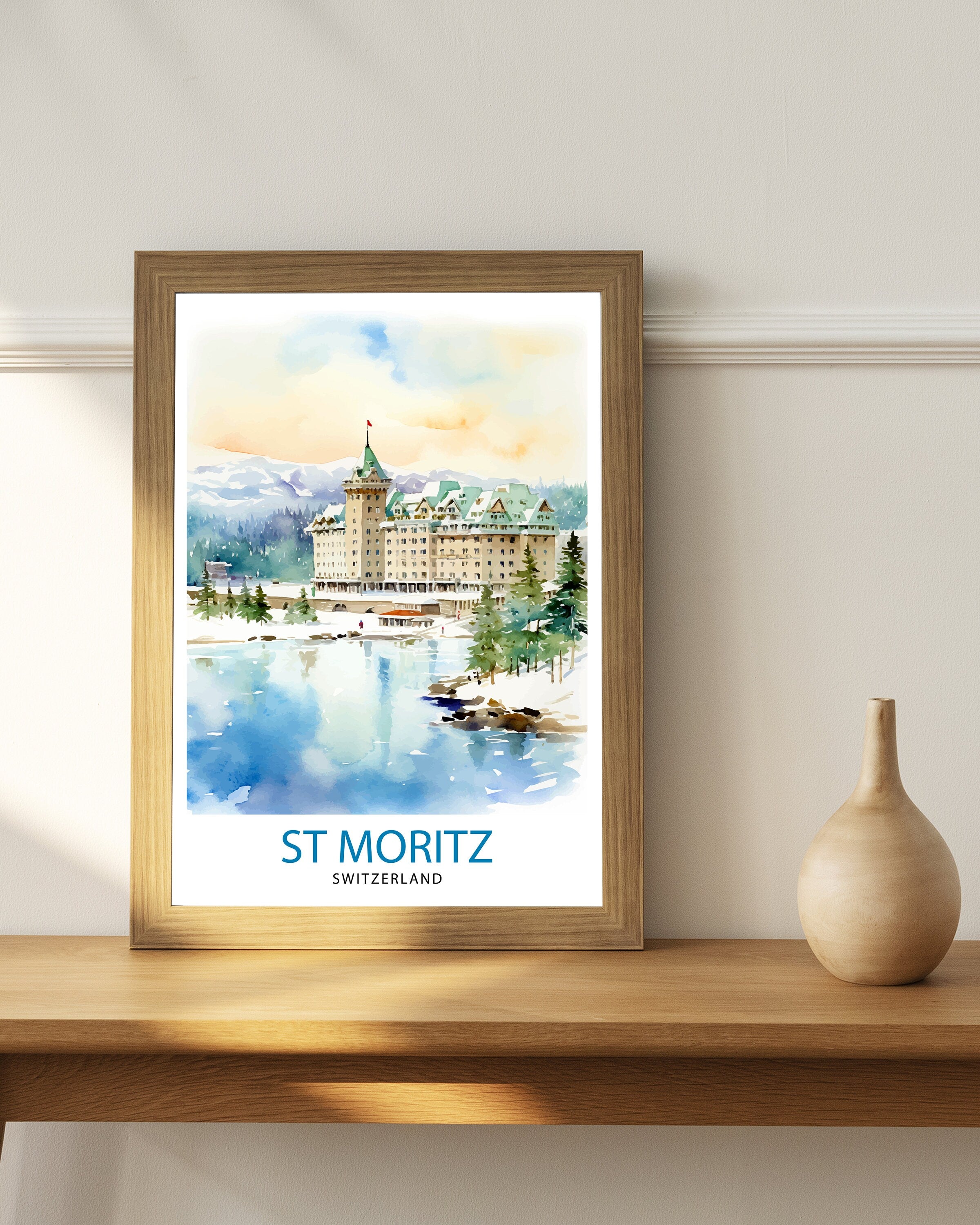 Saint Moritz Switzerland Print Saint Moritz Decor Saint Moritz Poster Saint Moritz Art Saint Moritz Wall Art Gift for Alpine Lovers Saint