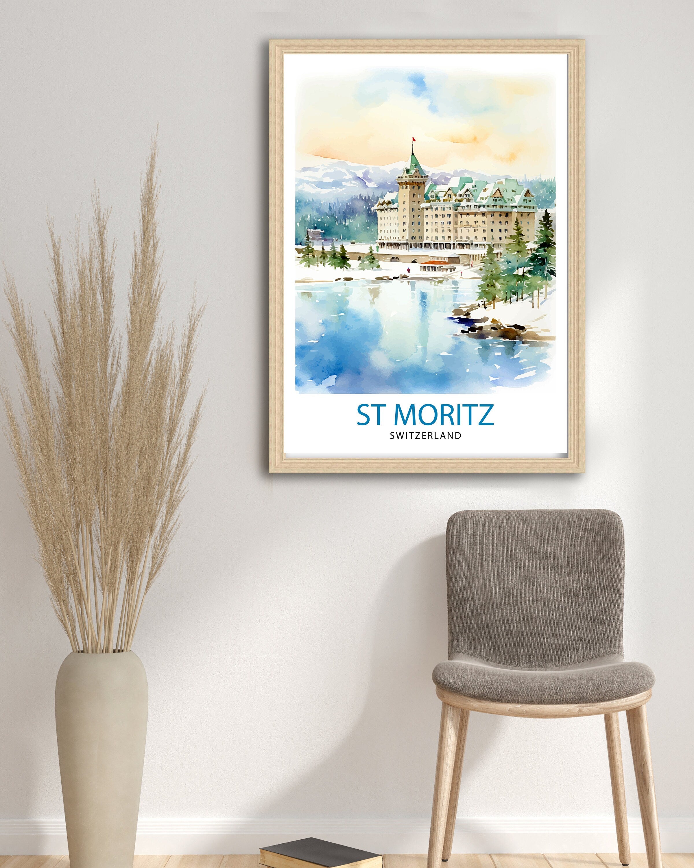 Saint Moritz Switzerland Print Saint Moritz Decor Saint Moritz Poster Saint Moritz Art Saint Moritz Wall Art Gift for Alpine Lovers Saint