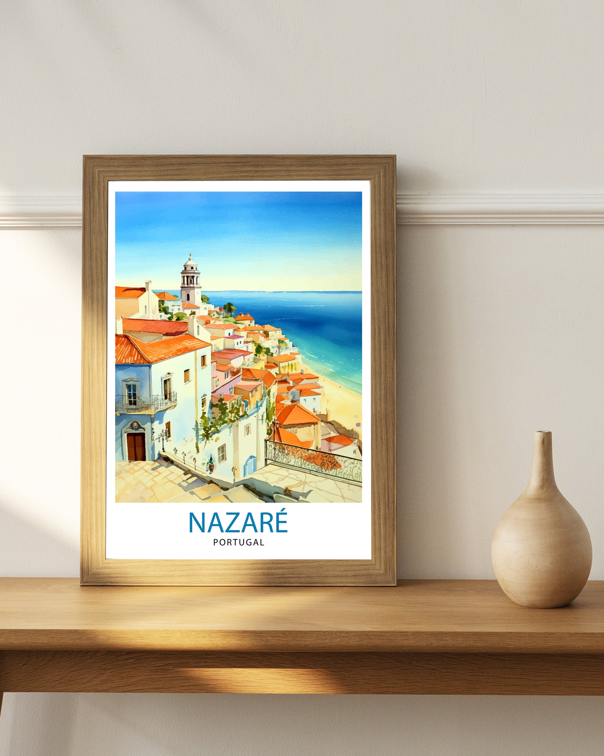 Nazare Portugal Travel Print Nazare Wall Decor Nazare Poster Portugal Travel Prints Nazare Art Print Nazare Illustration Nazare Wall Art