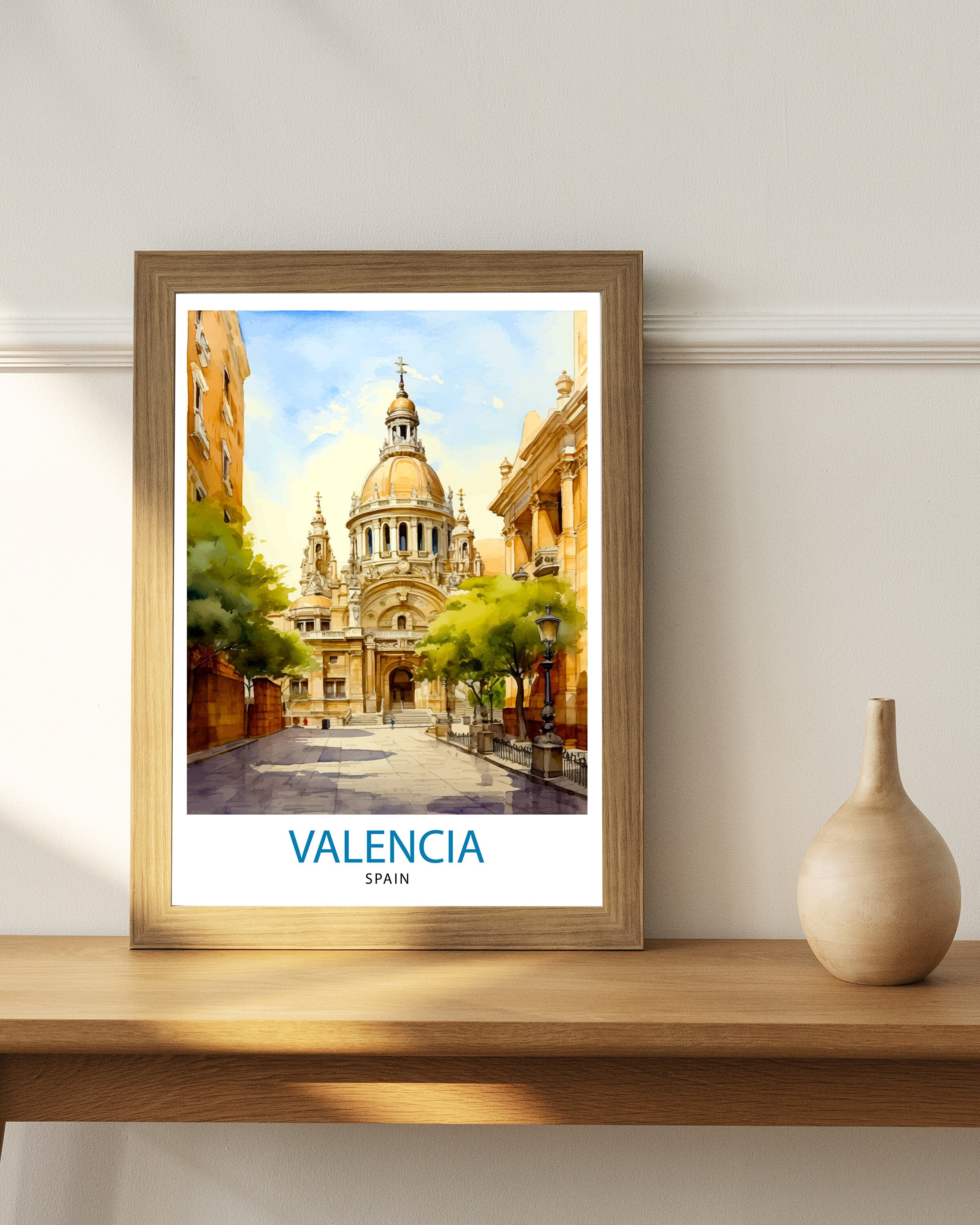 Valencia Travel Print Valencia Wall Decor Valencia Home Living Decor Valencia Spain City Print Capital City Valencia Illustration